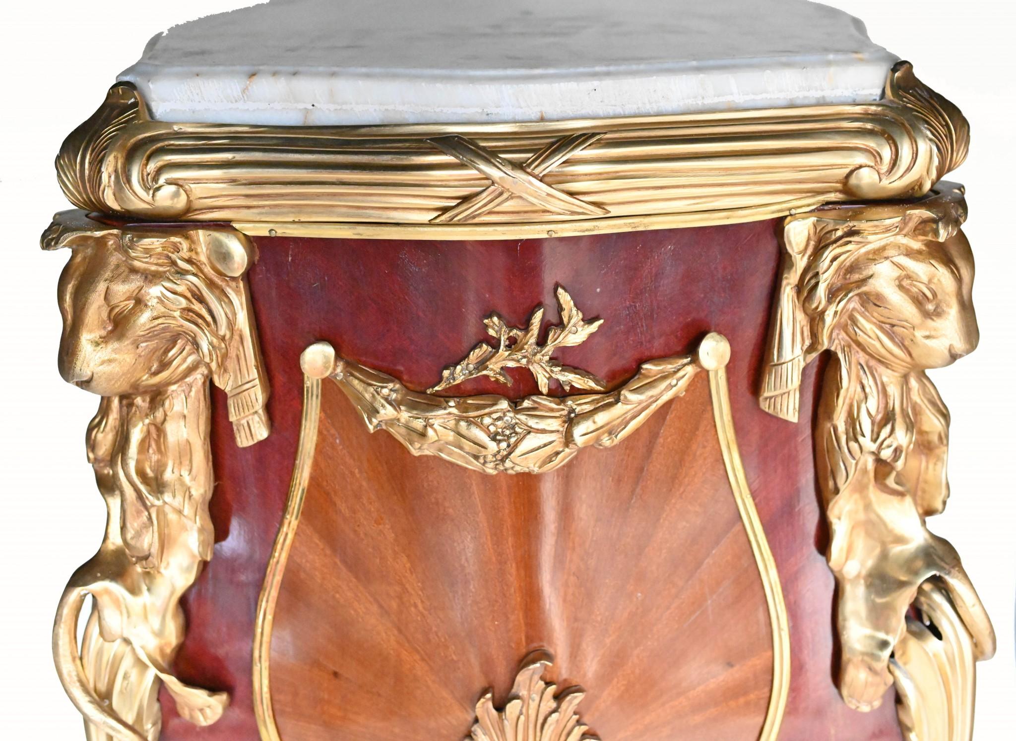 Mid-19th Century Pair Linke Pedestal Stands French Inlay Ormolu For Sale