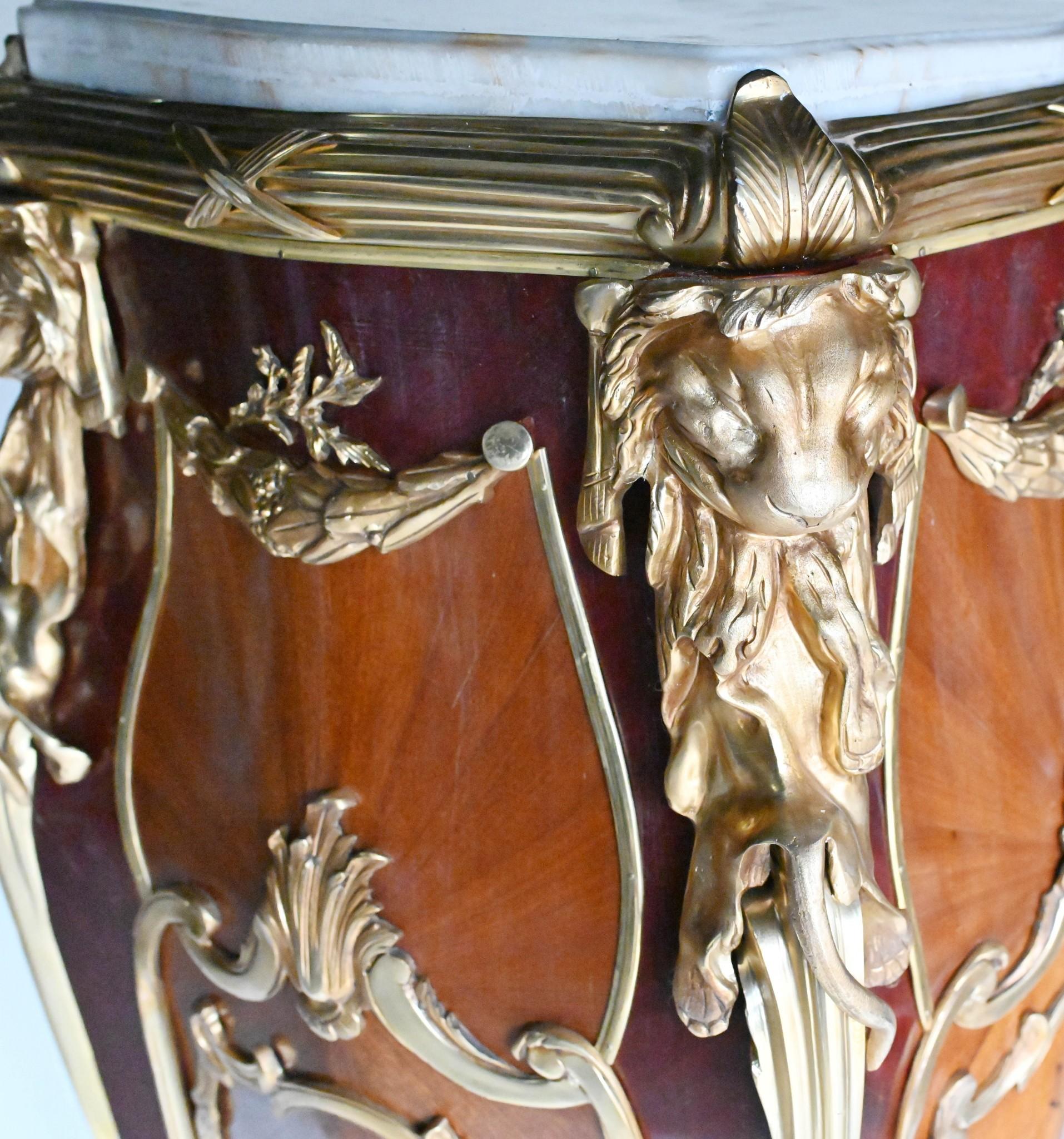 Paar Linke Pedestal Ständer Französisch Intarsien Ormolu 2