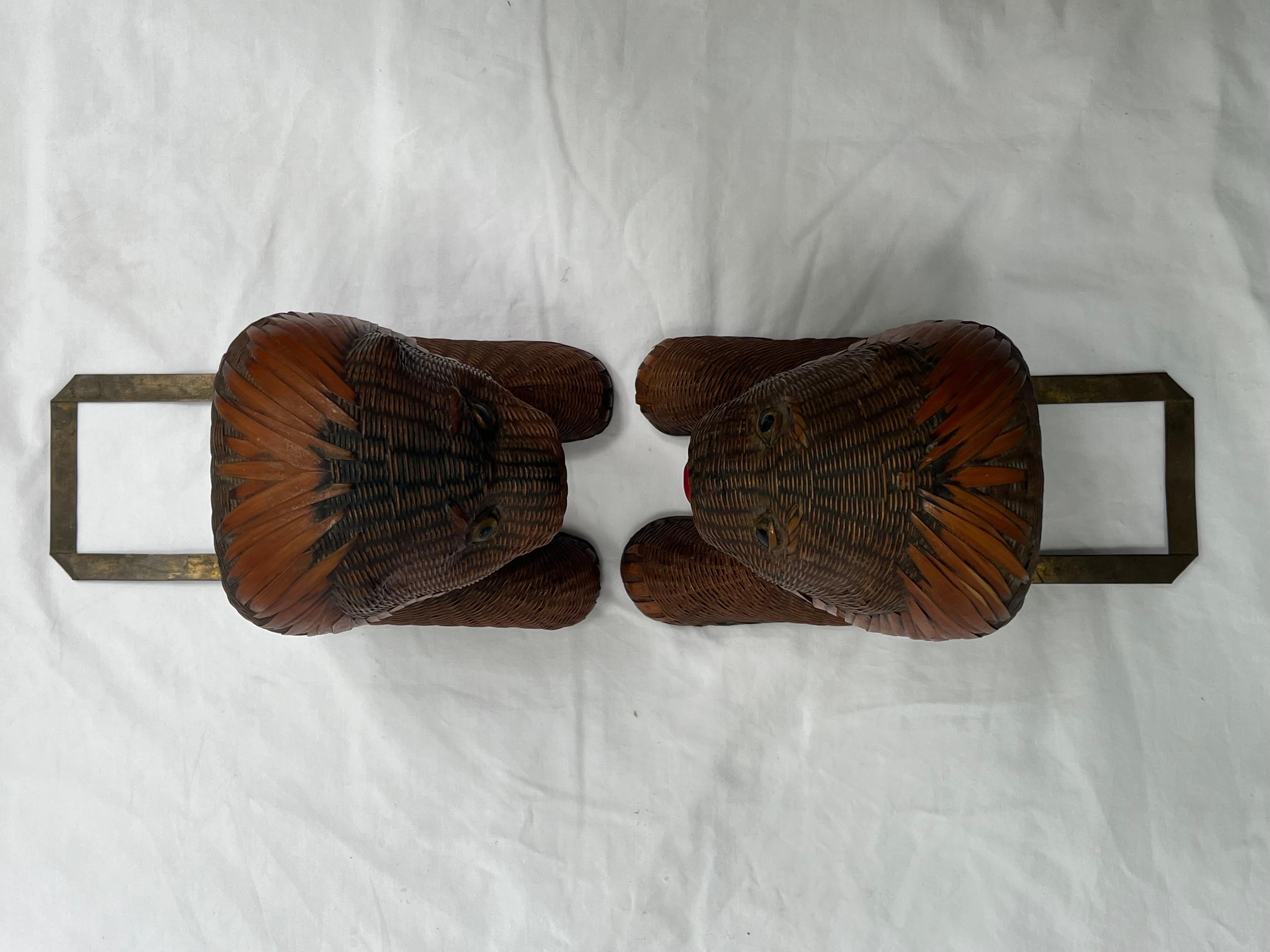 Pair Lion Bookends in Woven Reed and Polychrome from Shanghai Collection China 4
