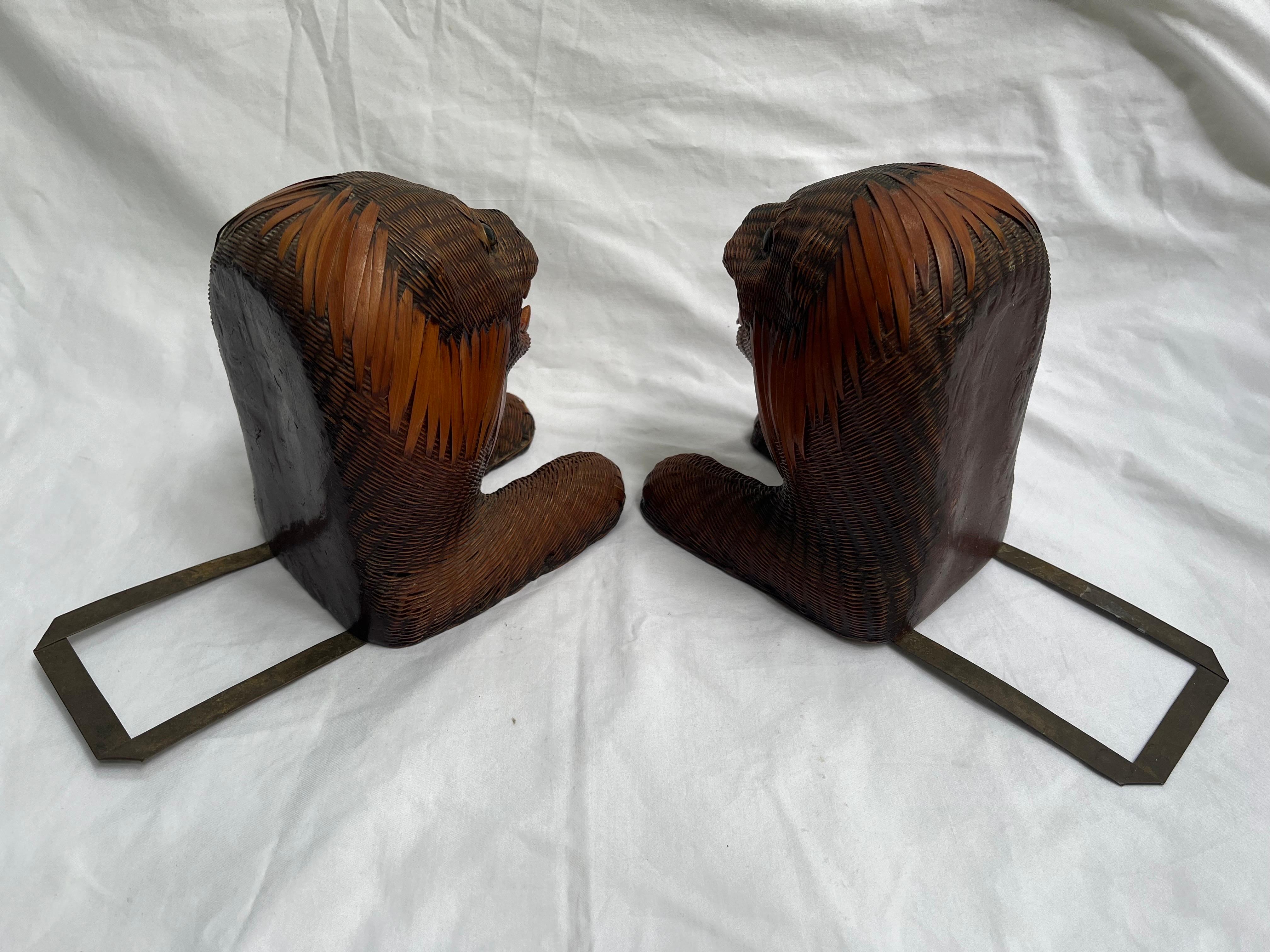 Pair Lion Bookends in Woven Reed and Polychrome from Shanghai Collection China 9