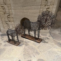 Pair Lions C Jere Iron Sculptures Mid Century