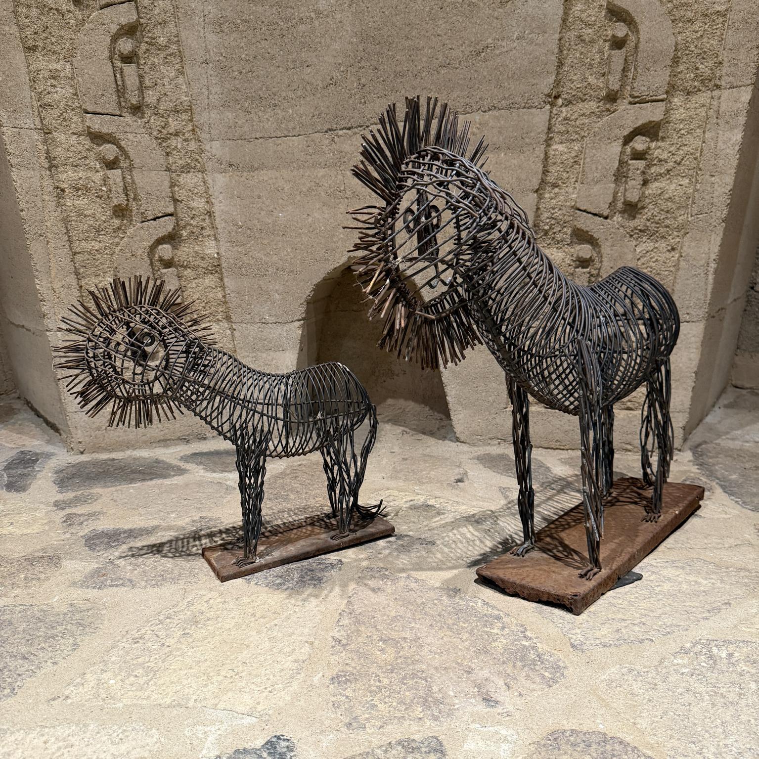 Patinated Pair Lions C Jere Iron Sculptures Mid Century For Sale