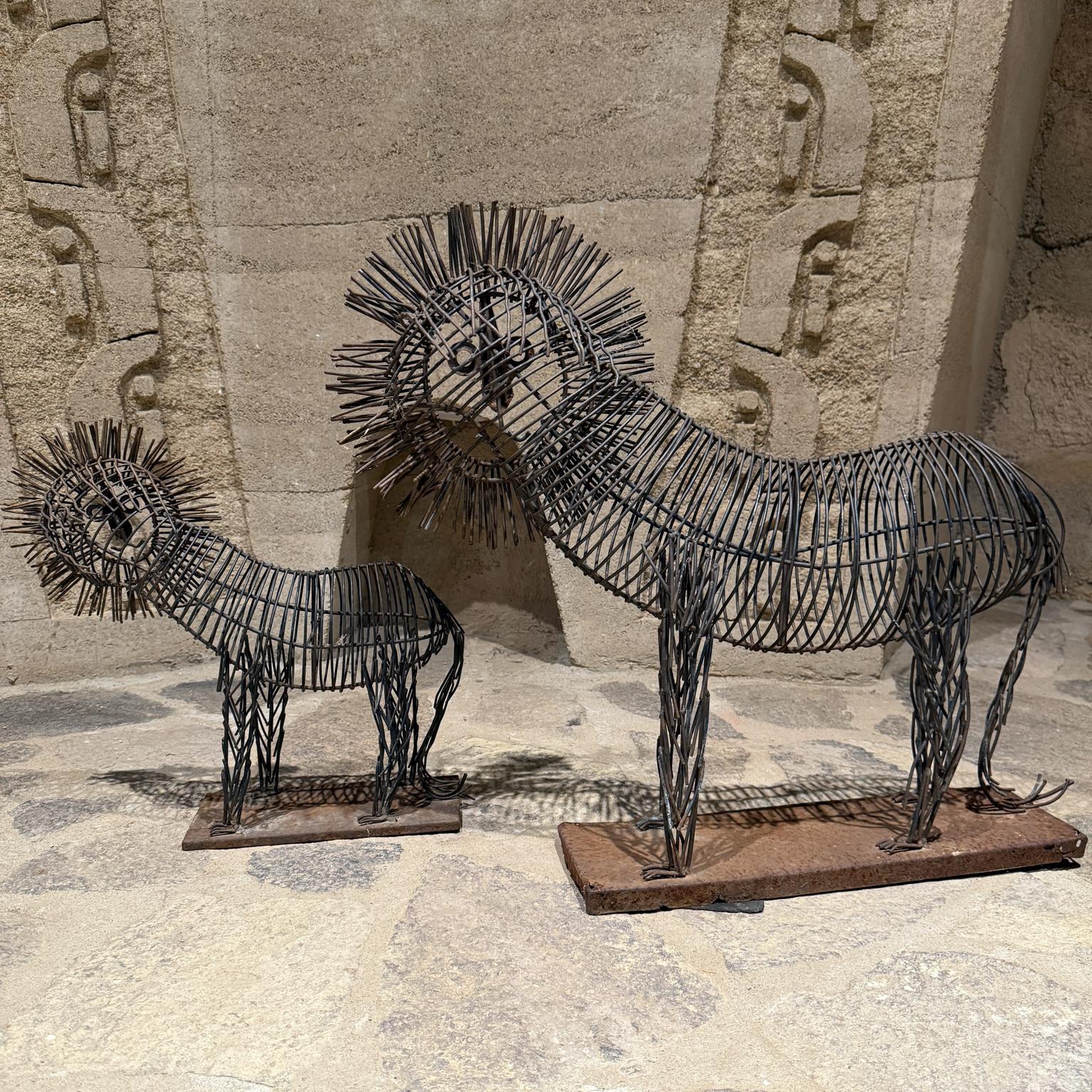 Pair Lions C Jere Iron Sculptures Mid Century In Distressed Condition For Sale In Chula Vista, CA