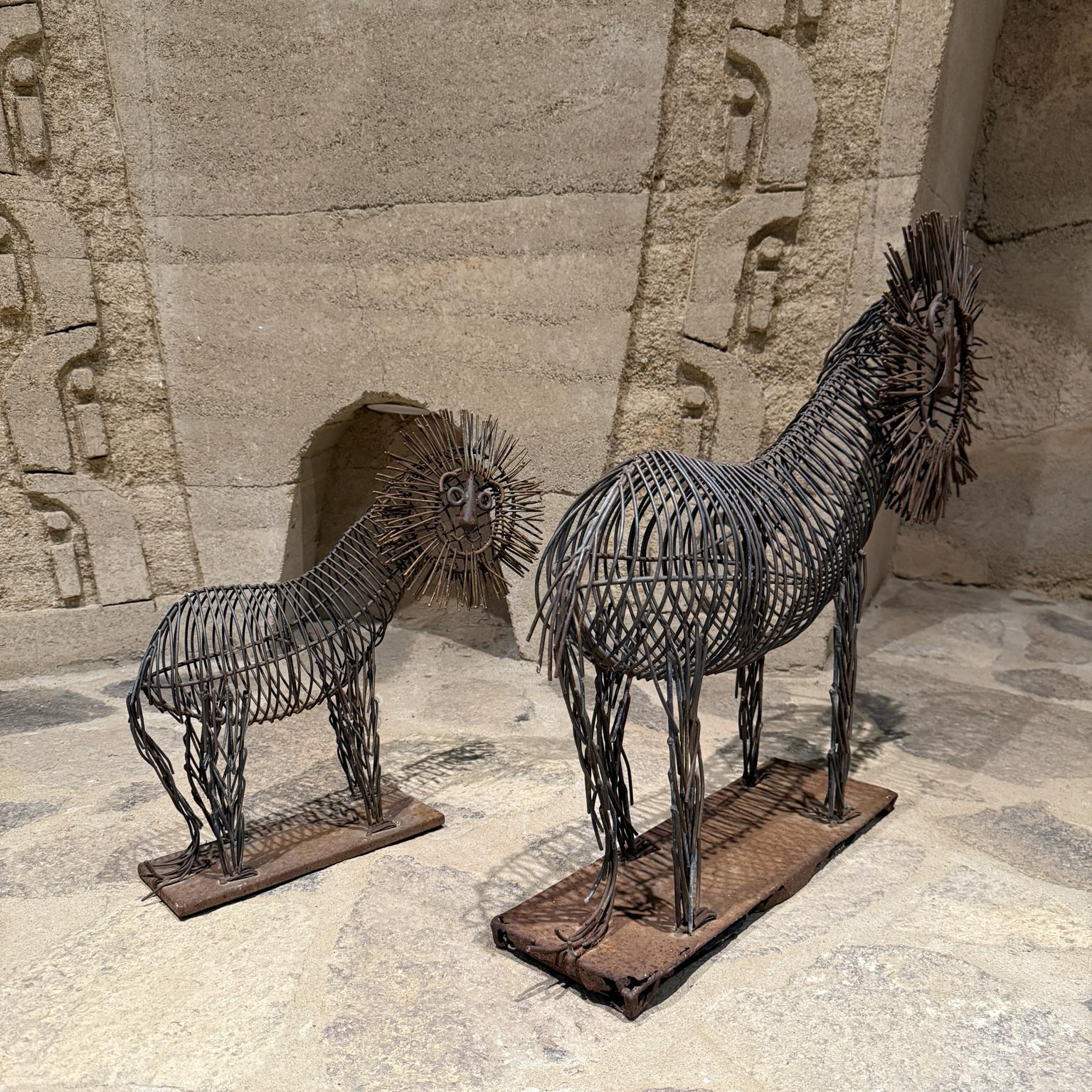 Pair Lions C Jere Iron Sculptures Mid Century For Sale 1