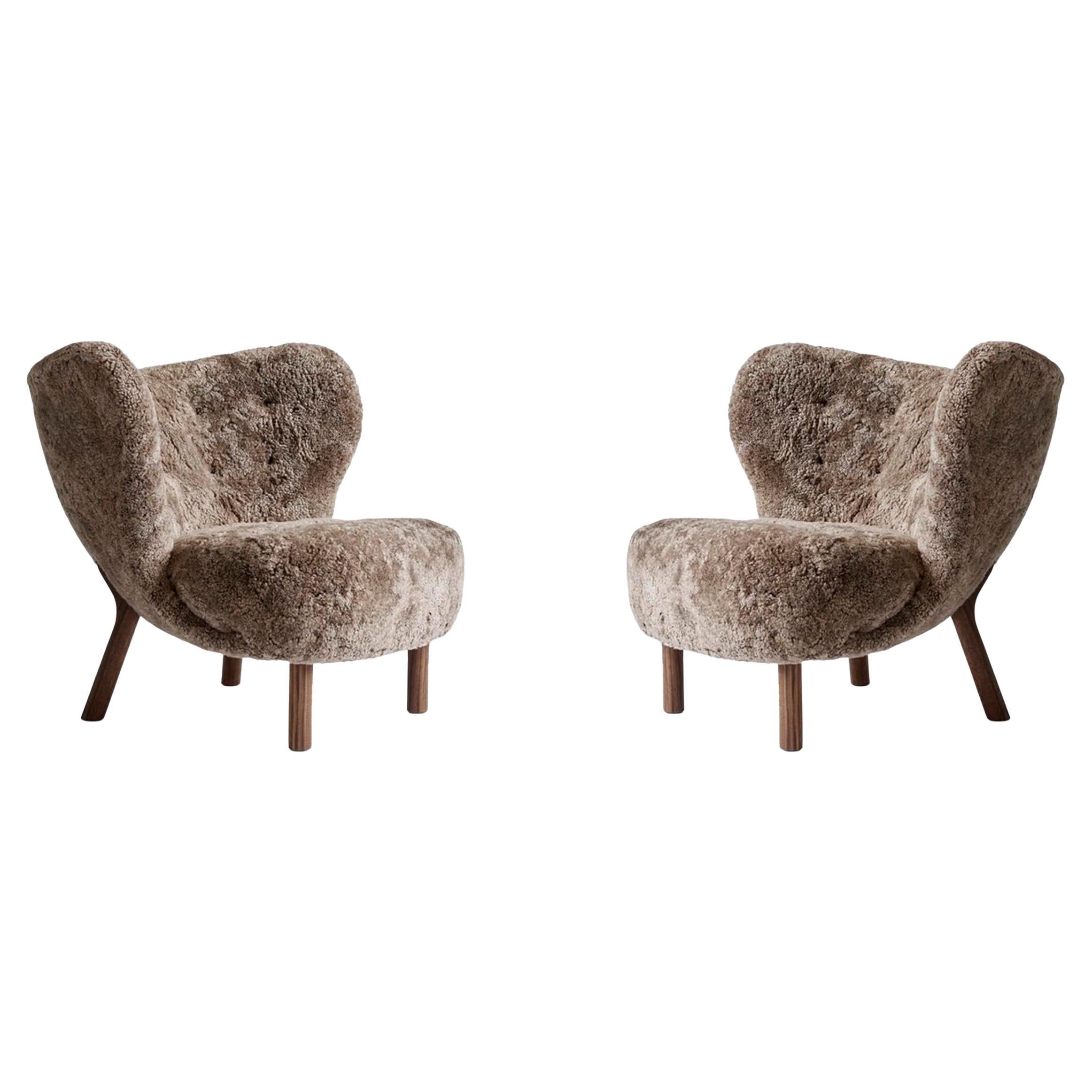 Pair Little Petra VB1, Sheepskin Sahara & Walnut by Viggo Boesen for & Tradition