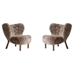 Pair Little Petra VB1, Sheepskin Sahara & Walnut by Viggo Boesen for & Tradition