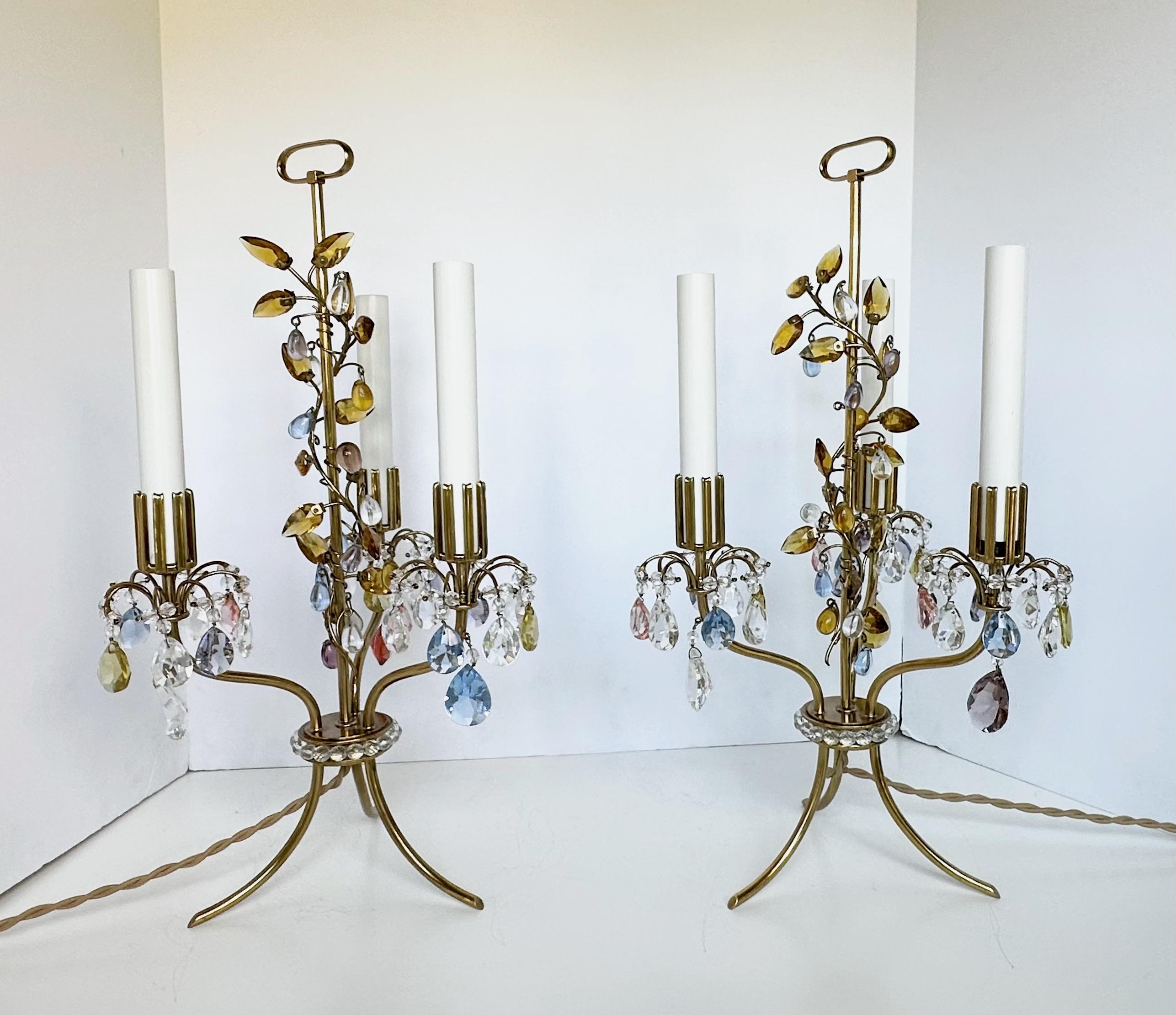 Pair Lobmeyr Haerdtl Crystal Brass Table Lamps For Sale 11