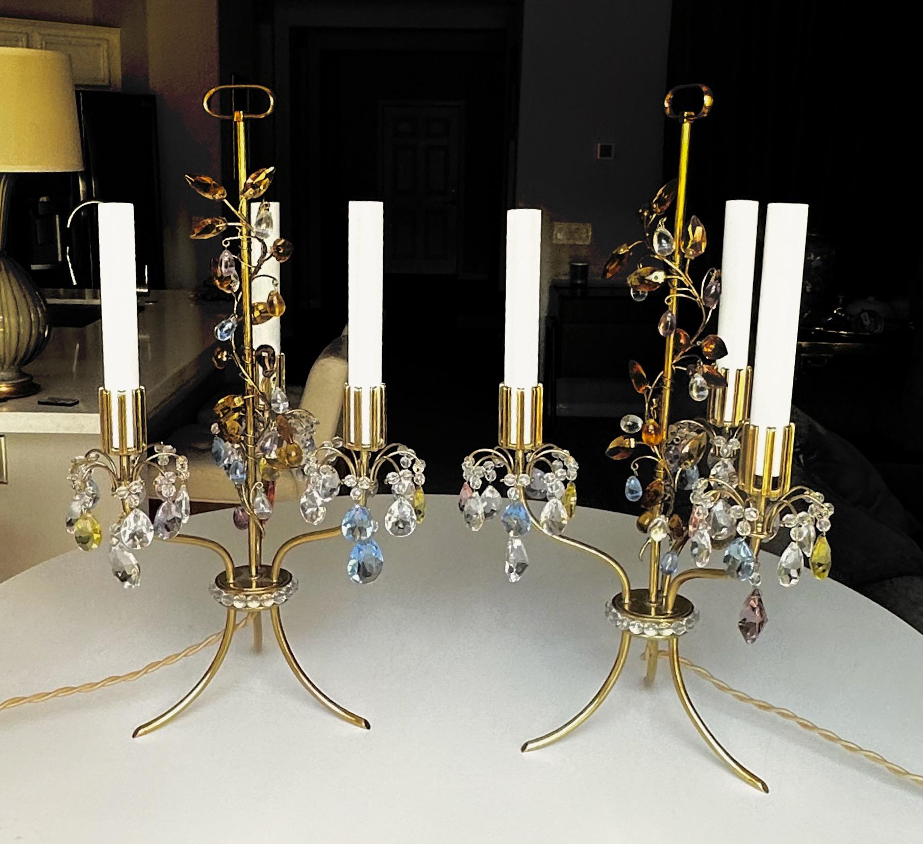 Austrian Pair Lobmeyr Haerdtl Crystal Brass Table Lamps For Sale