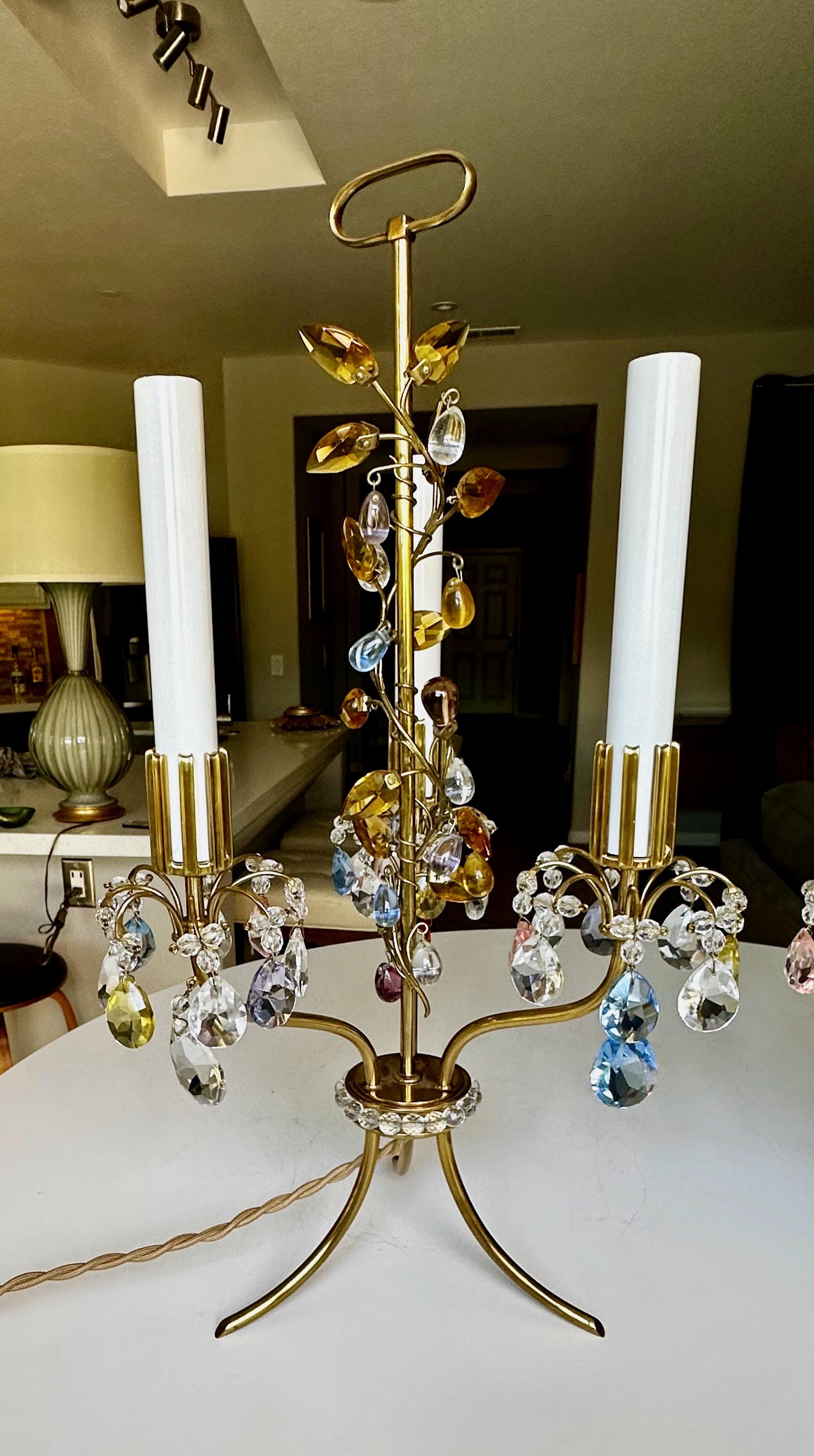 Pair Lobmeyr Haerdtl Crystal Brass Table Lamps In Good Condition For Sale In Palm Springs, CA