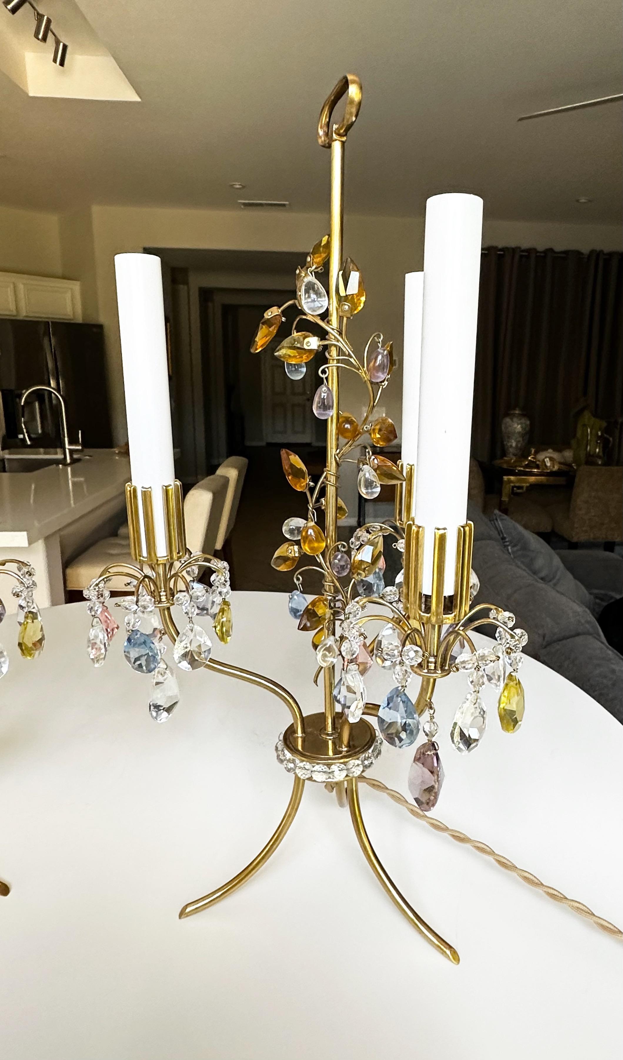 Mid-20th Century Pair Lobmeyr Haerdtl Crystal Brass Table Lamps For Sale