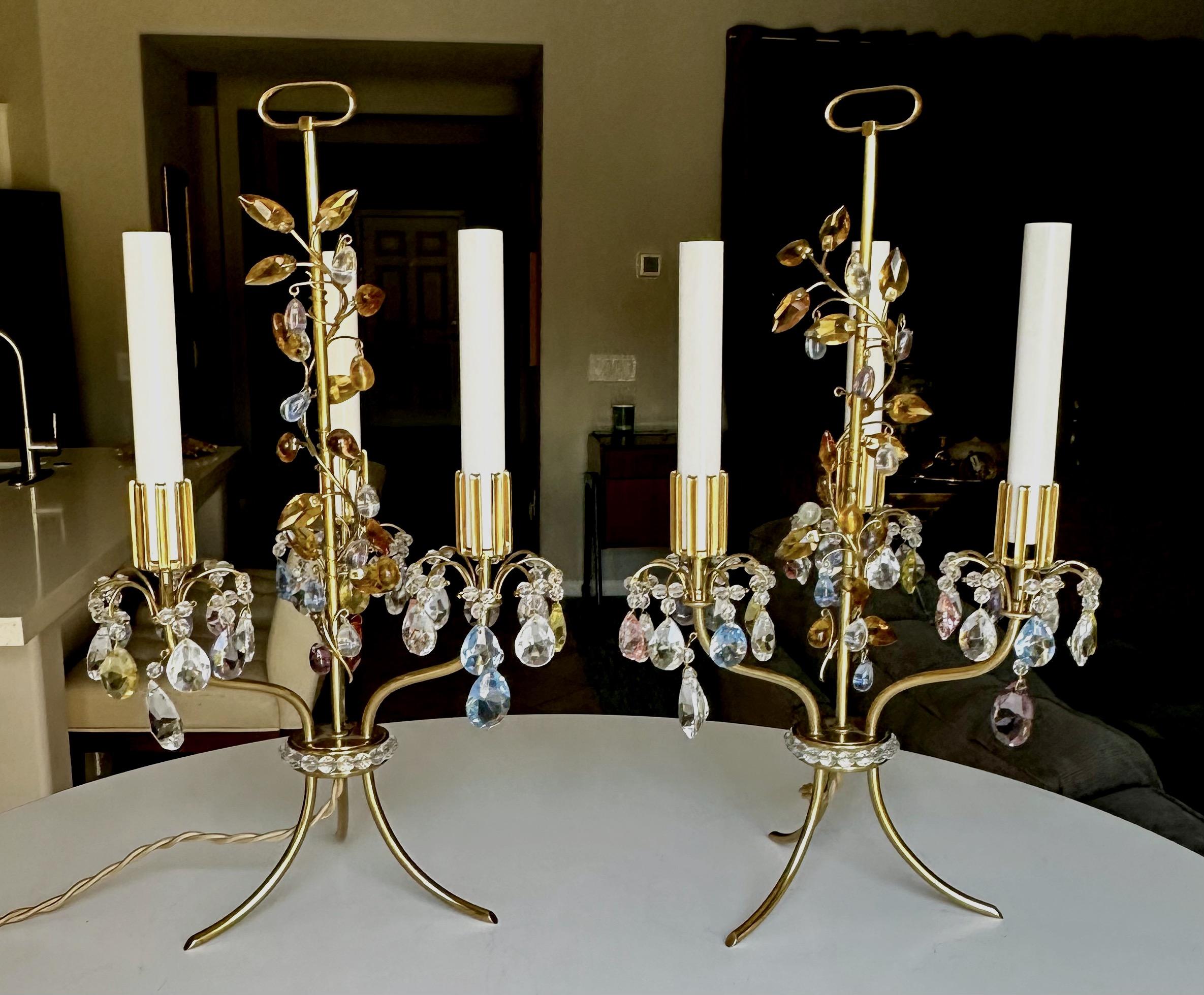 Pair Lobmeyr Haerdtl Crystal Brass Table Lamps For Sale 2