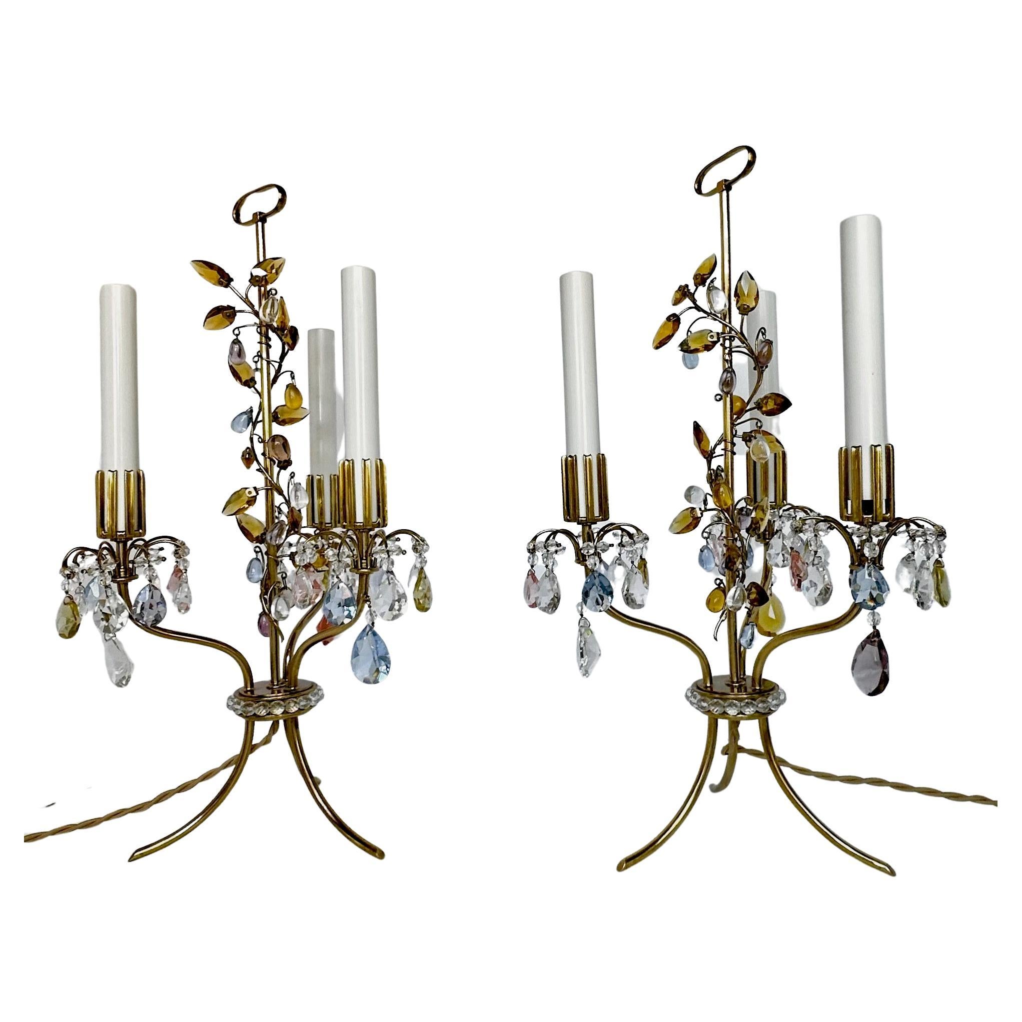 Pair Lobmeyr Haerdtl Crystal Brass Table Lamps For Sale