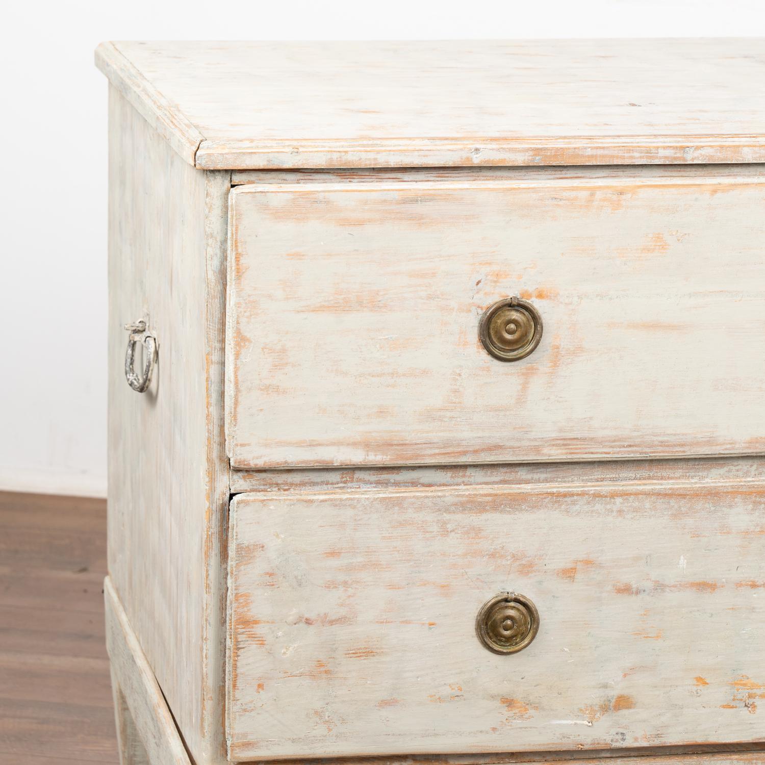 Gustavian Pair, Long Gray Painted Pine Chests of Two Drawers, Sweden circa 1800-40 For Sale