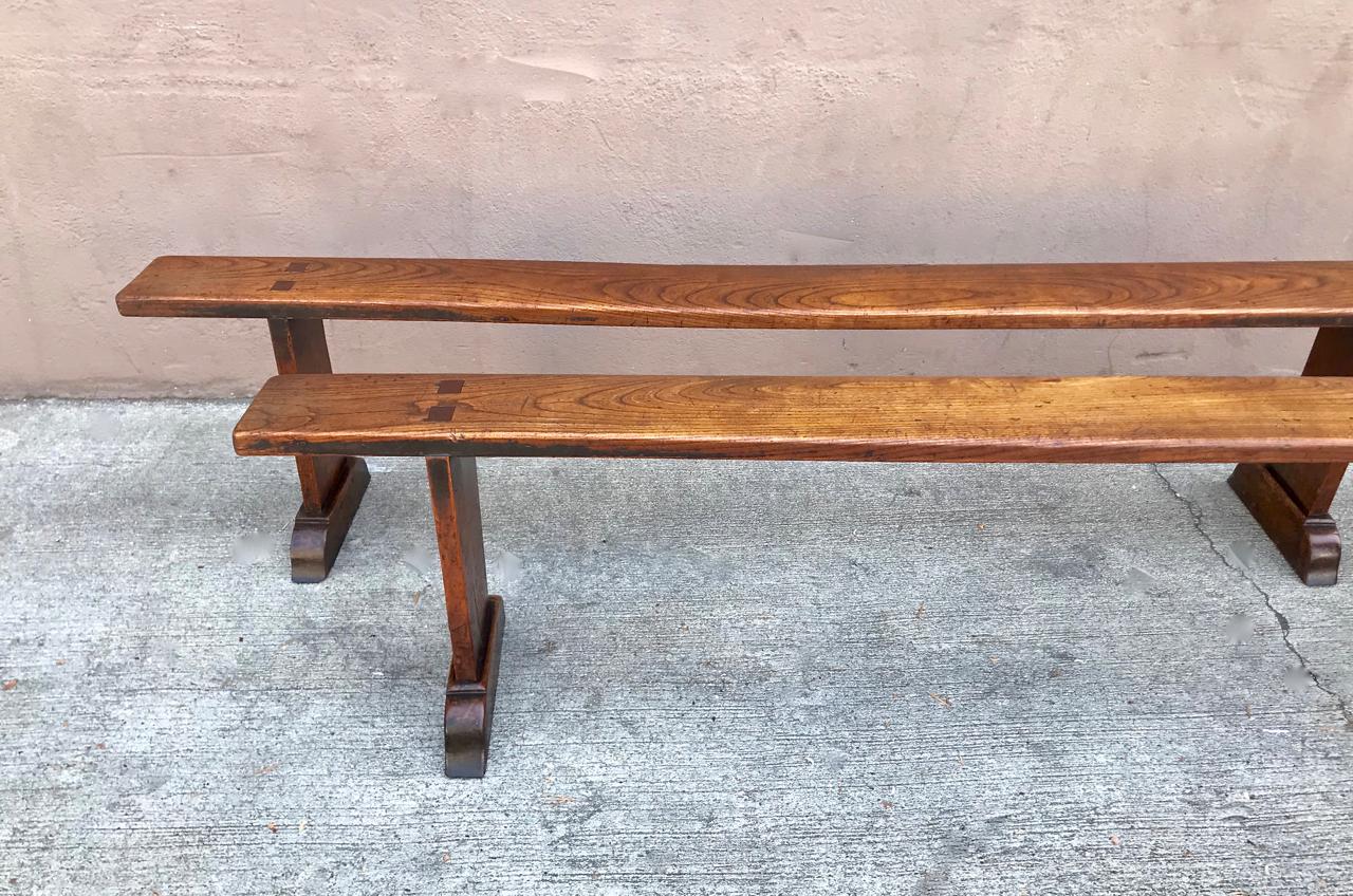 Pair of Long Chestnut Benches, 19th Century 2