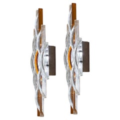 Pair of Tall Poliarte Murano Glass Arch Sconces