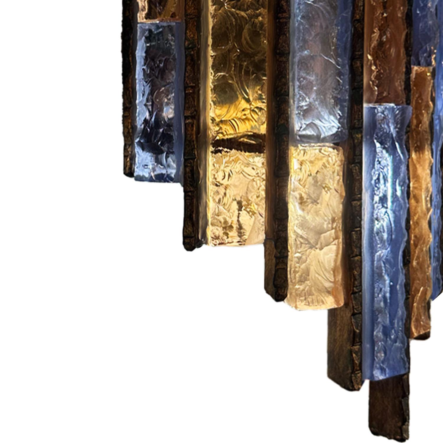 Italian Pair Longobard Pink & Amethyst Hammered Murano Glass and Wrought Iron Sconces For Sale
