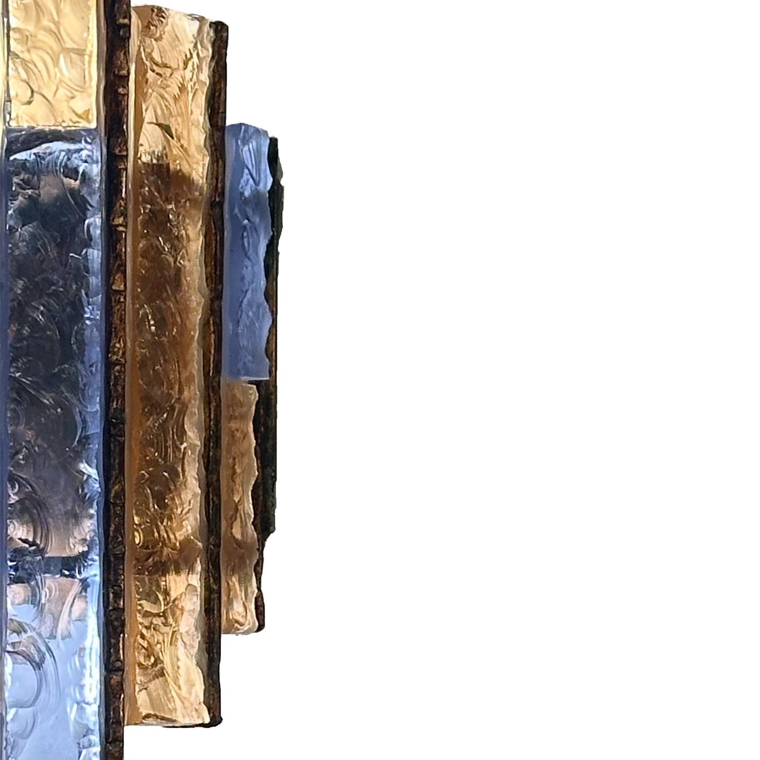 Hand-Crafted Pair Longobard Pink & Amethyst Hammered Murano Glass and Wrought Iron Sconces For Sale
