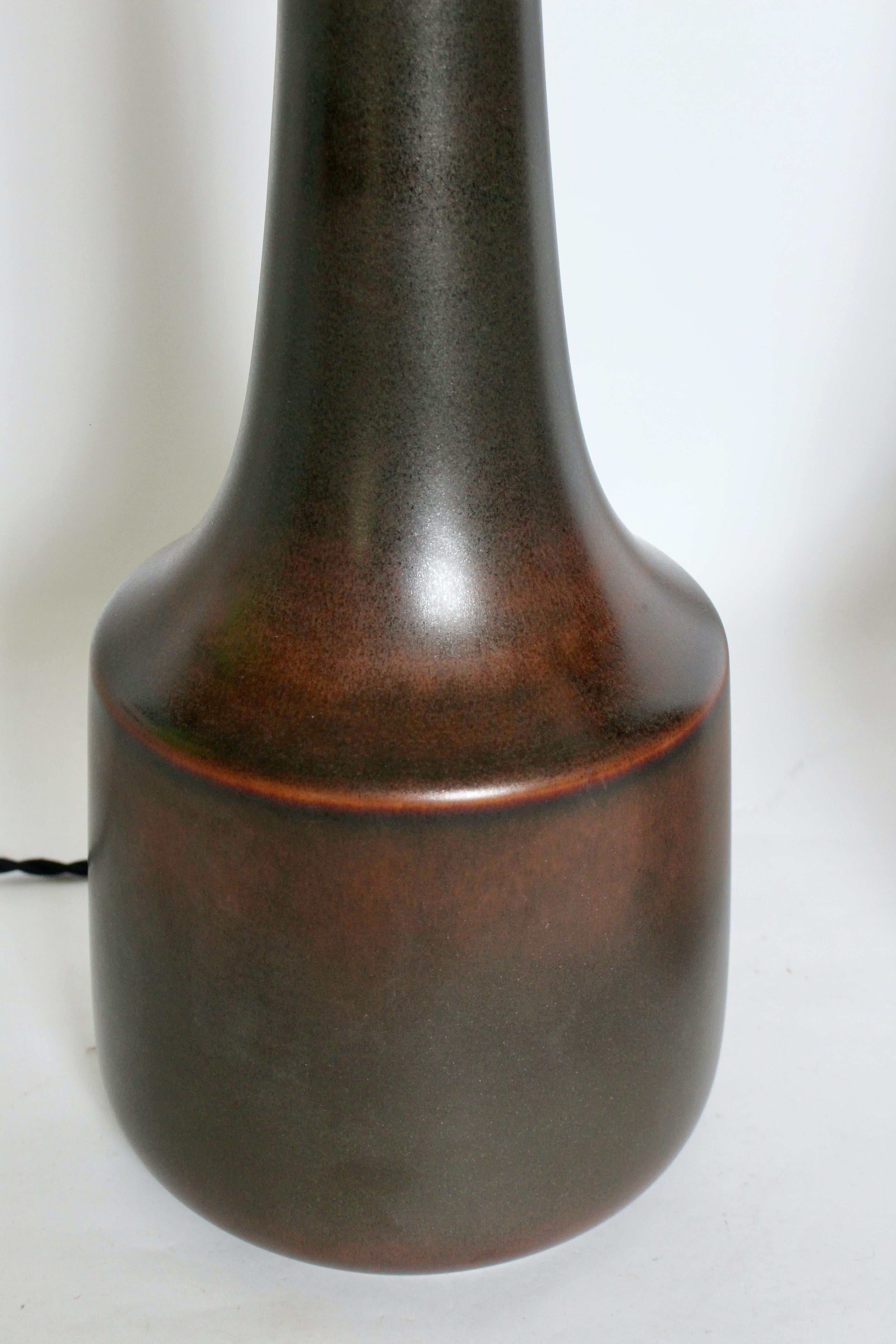 Pair Lotte & Gunnar Bostlund Dark Green & Chestnut Stoneware Table Lamps, 1970's 6