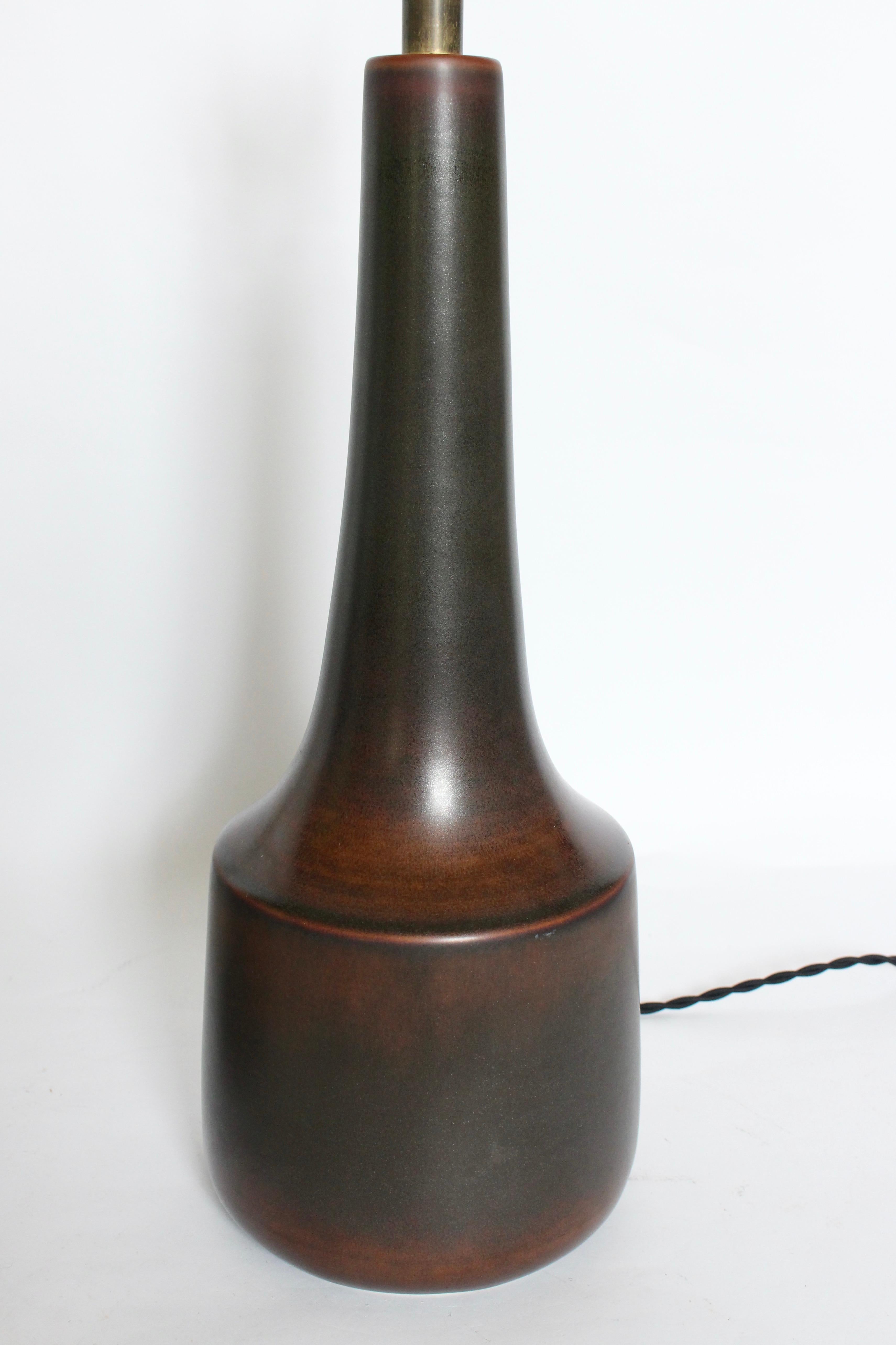 Pair Lotte & Gunnar Bostlund Dark Green & Chestnut Stoneware Table Lamps, 1970's 1