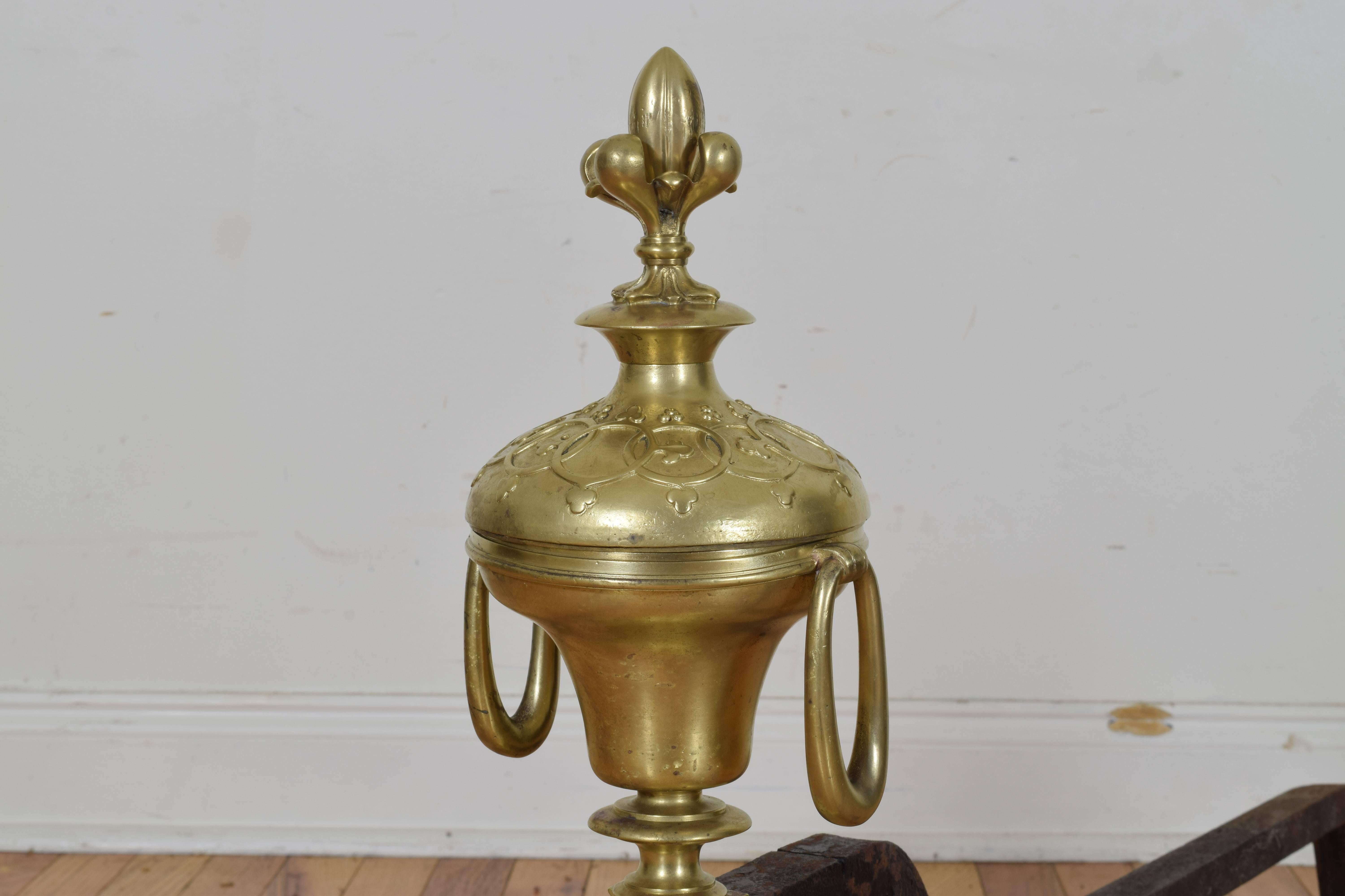 Pair of Louis Philippe Period Cast Brass Andirons Second Quarter of 19th Century In Excellent Condition In Atlanta, GA