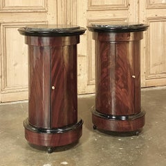 Pair of Louis Philippe Style Mahogany Marble Top Nightstands