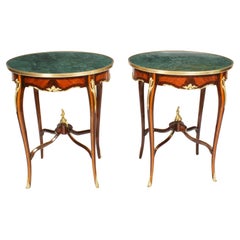 Vintage Pair Louis Revival Green Marble Topped Occasional Tables 20th Century