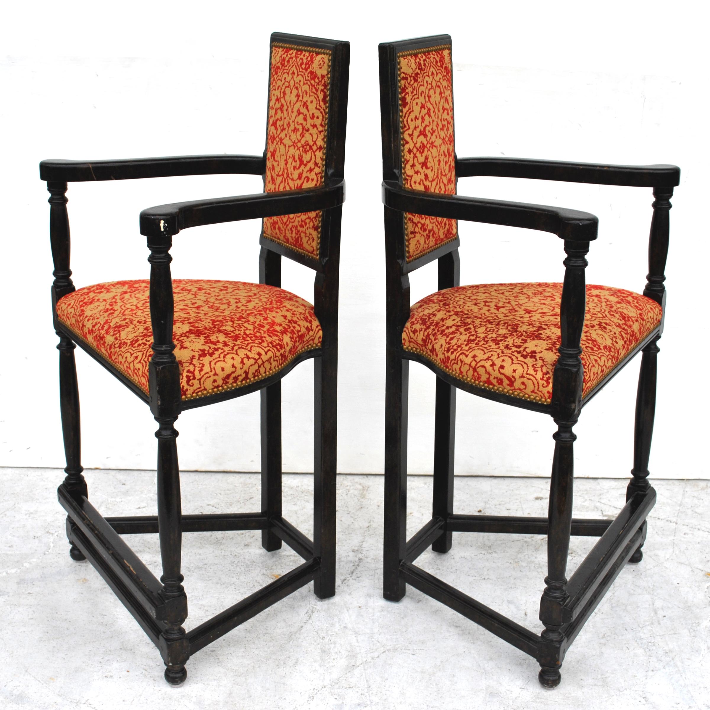 American Pair of Louis XIII Style Ebonized Stools by Dennis and Leen