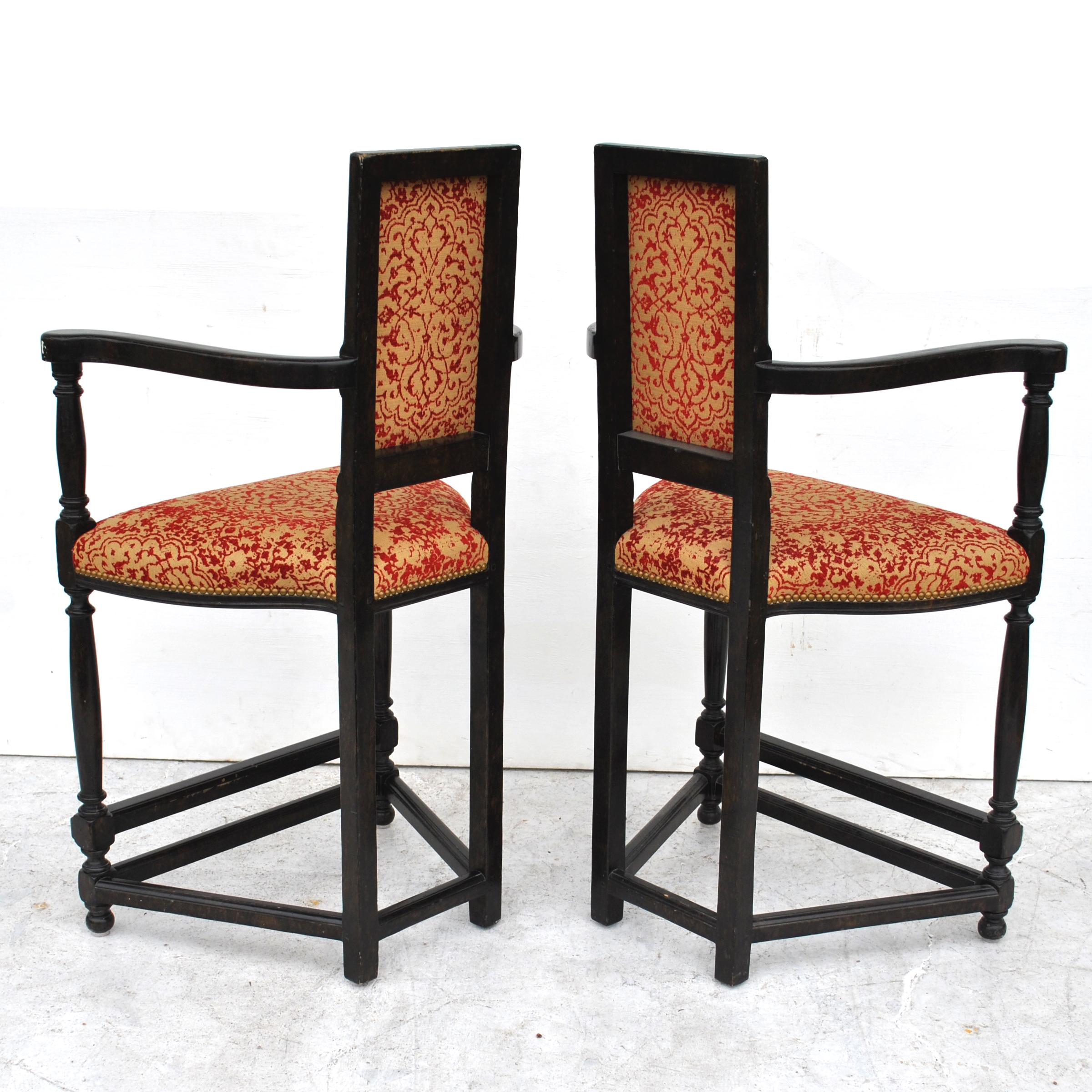 Pair of Louis XIII Style Ebonized Stools by Dennis and Leen In Good Condition In Pasadena, TX
