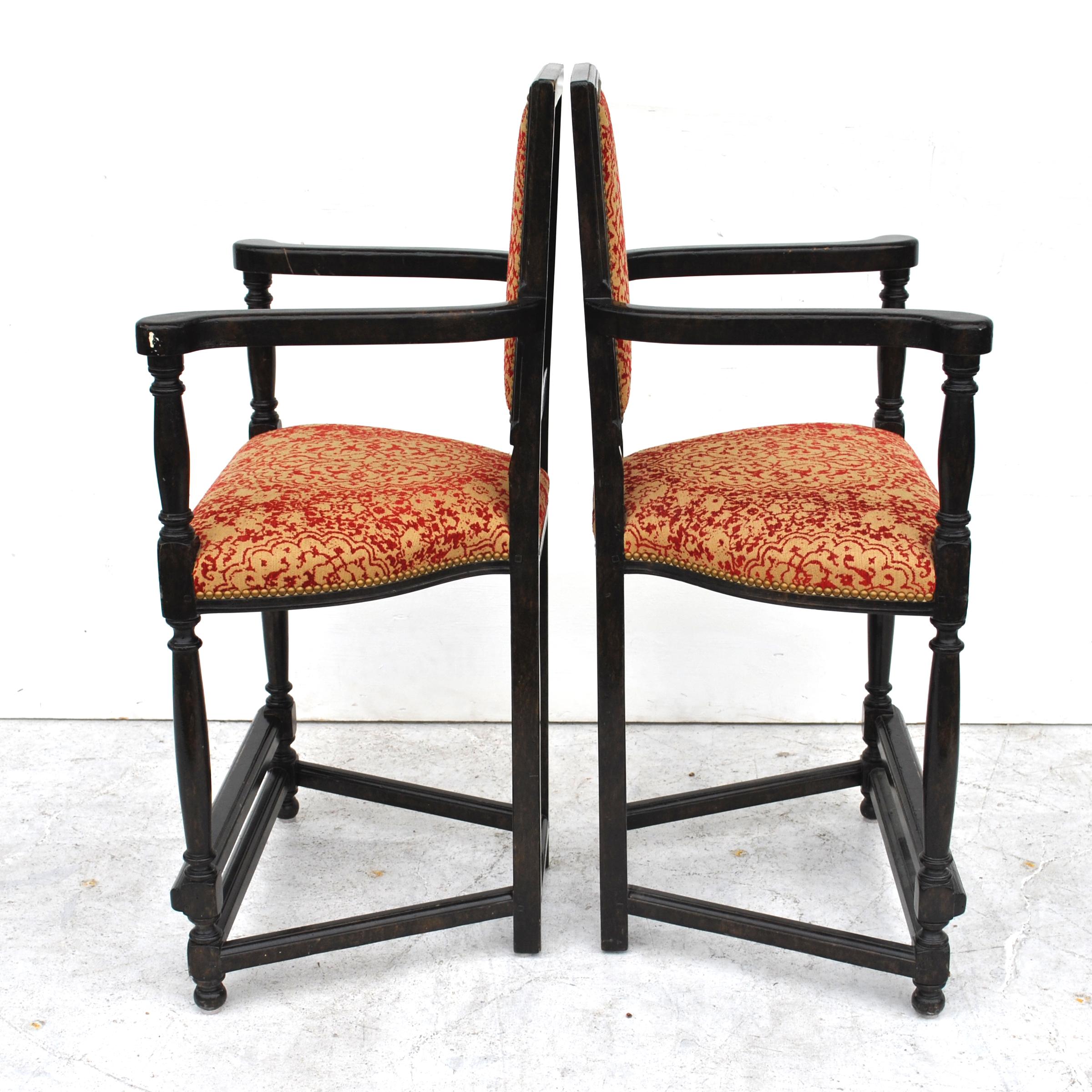 Contemporary Pair of Louis XIII Style Ebonized Stools by Dennis and Leen