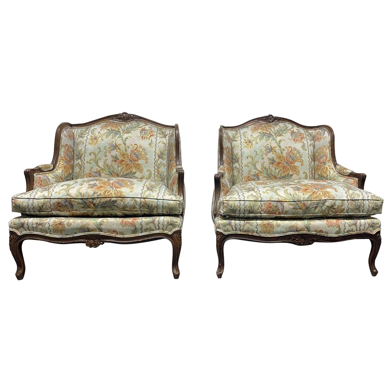 Pair Louis XIV Antique Style Oversized Chairs For Sale