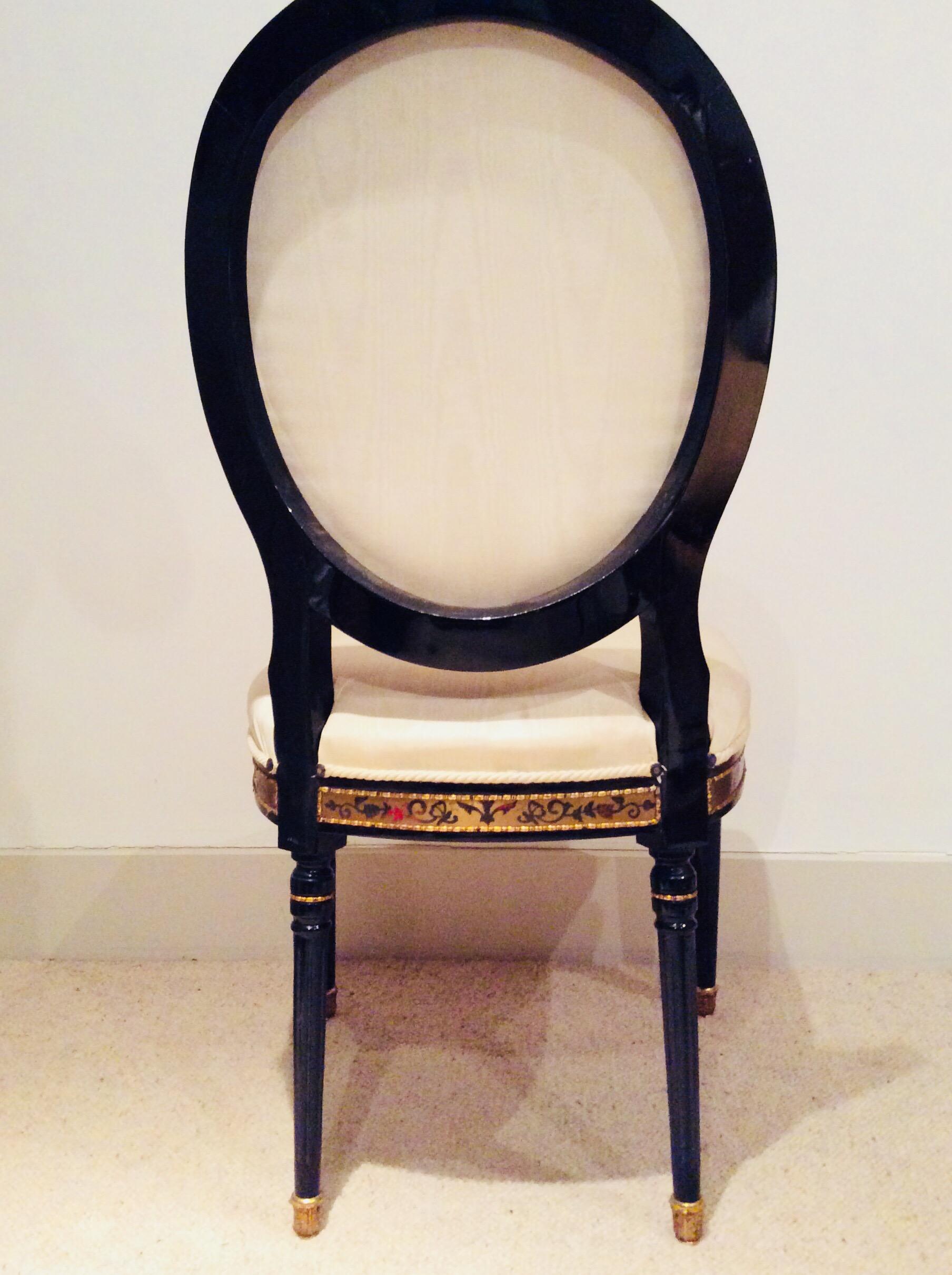 Ebonized Pair of Louis XIV Boulle style inlaid Side Chairs
