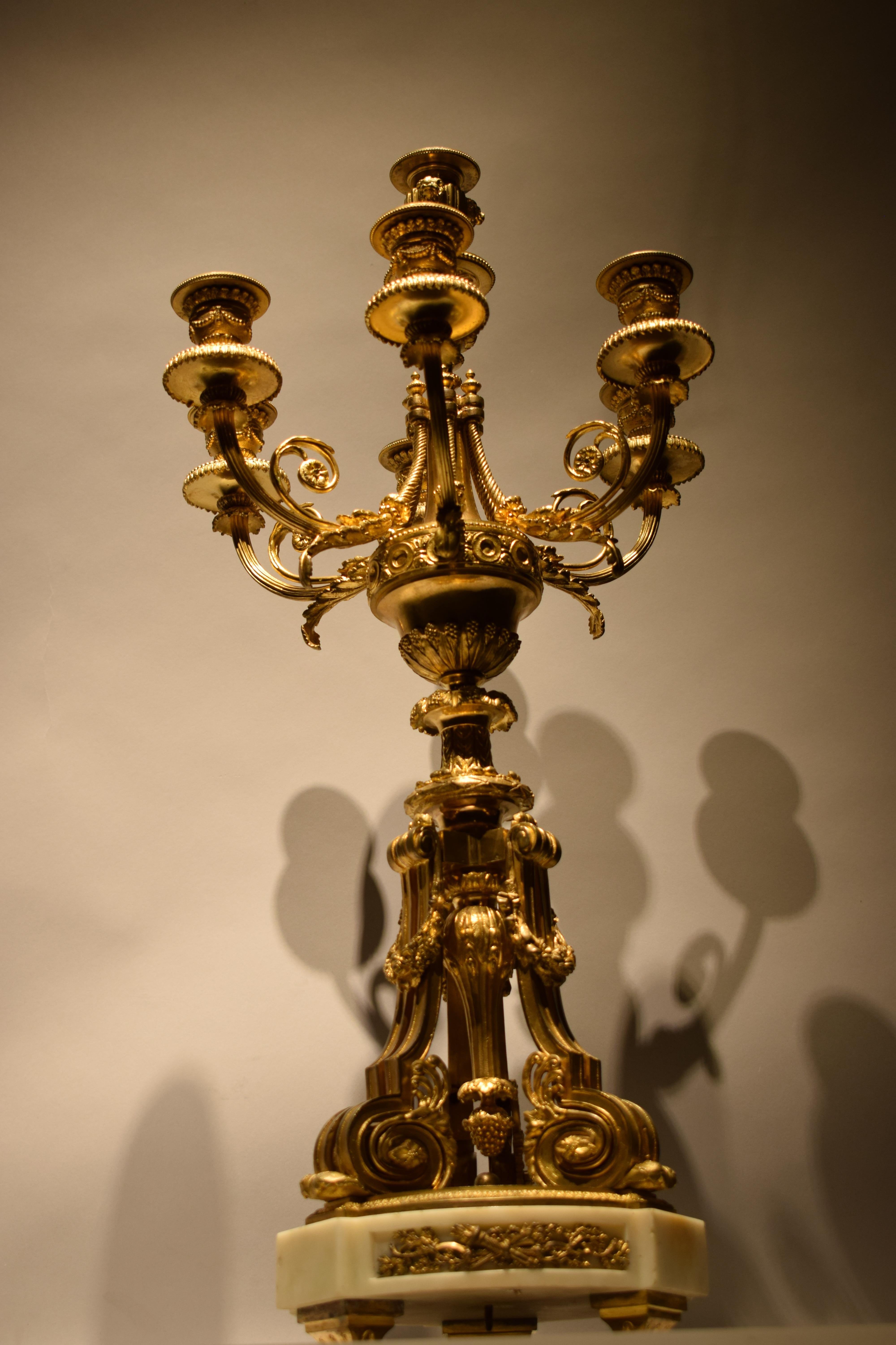 Pair Louis XIV Style Ormolu Seven Light Candelabra For Sale 3