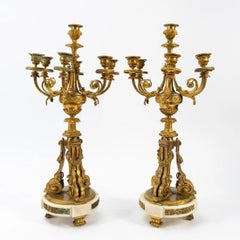 Pair Louis XIV Style Ormolu Seven Light Candelabra