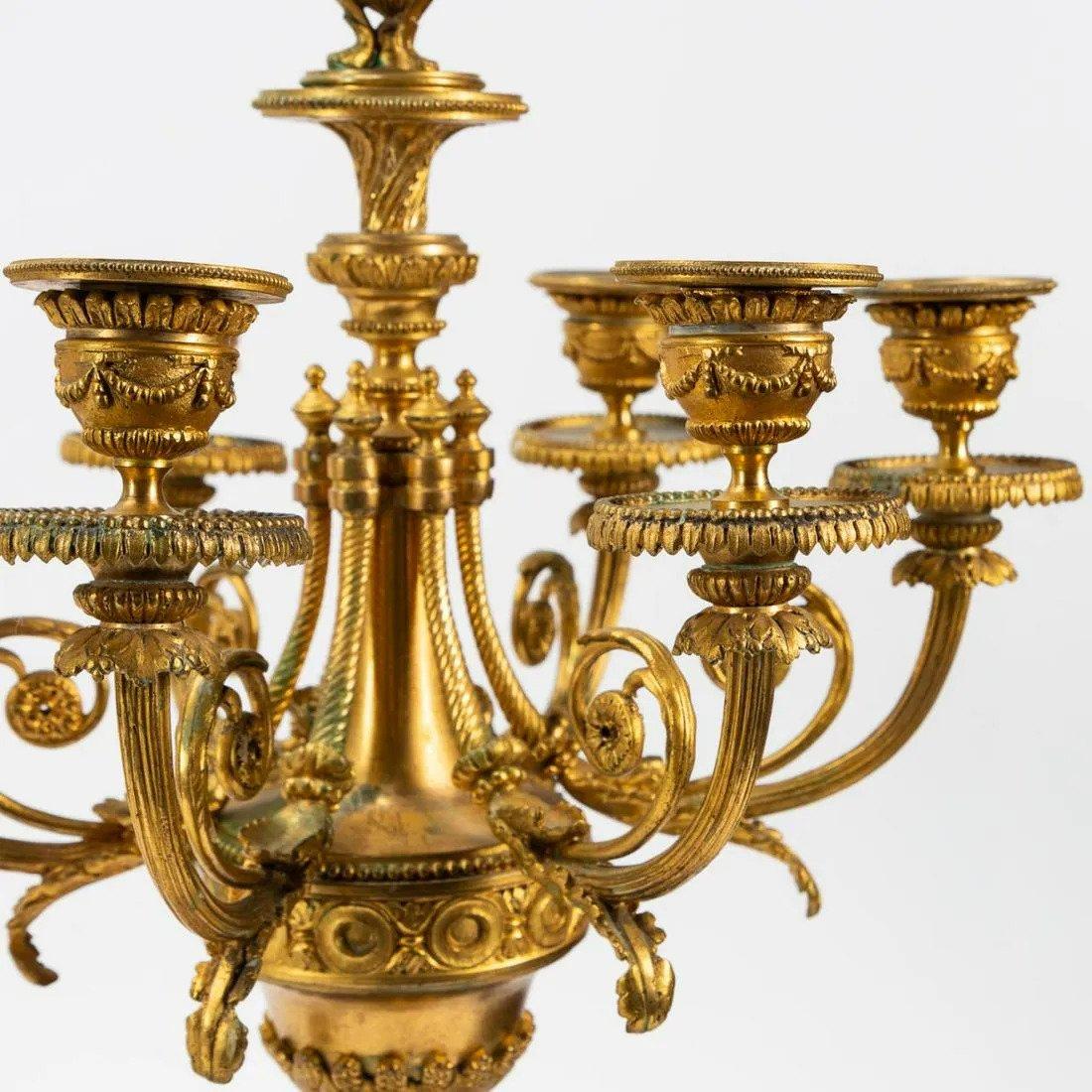 French Pair Louis XIV Style Ormolu Seven Light Candelabra For Sale
