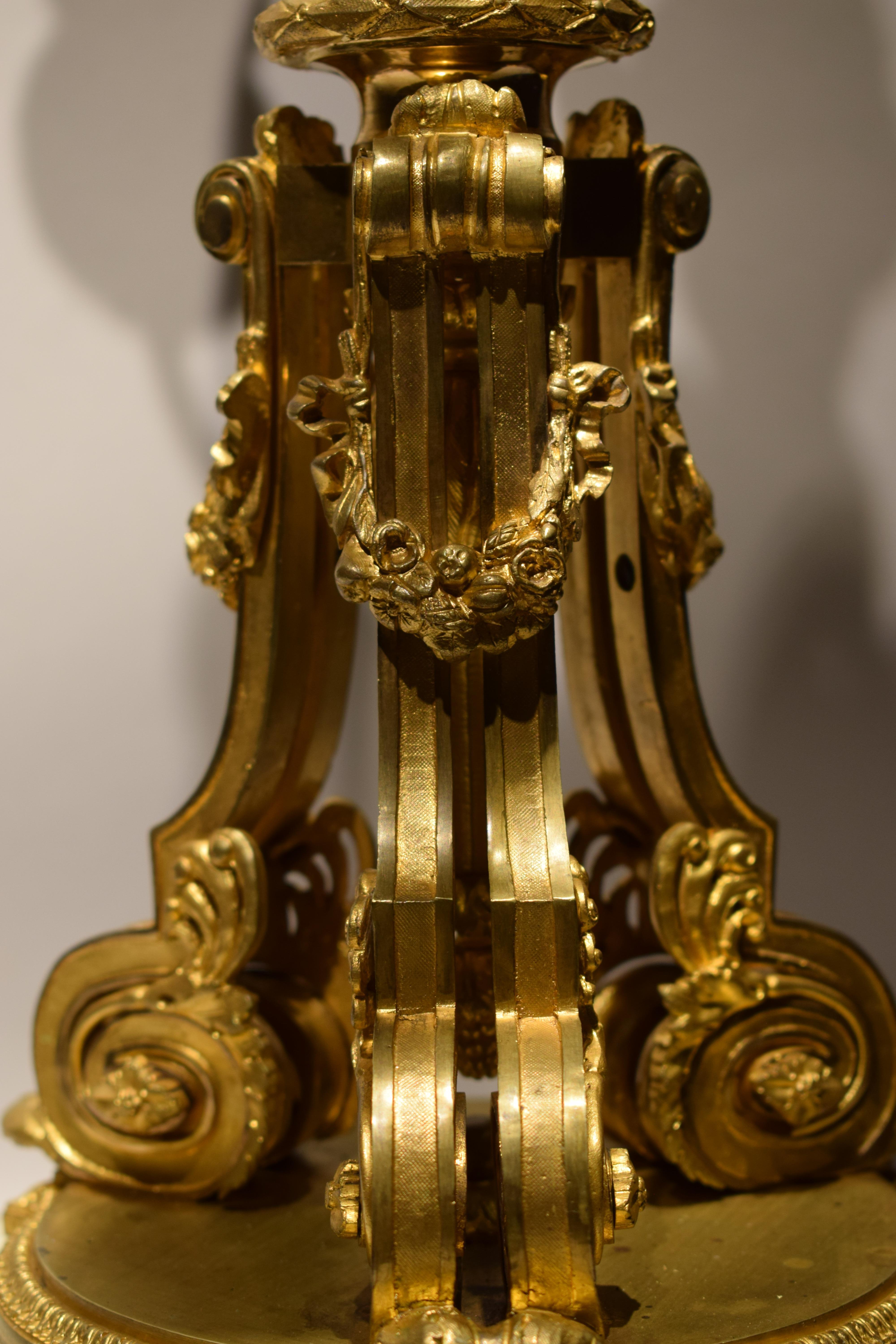 Bronze Pair Louis XIV Style Ormolu Seven Light Candelabra For Sale
