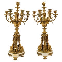 Antique Pair Louis XIV Style Ormolu Seven Light Candelabra