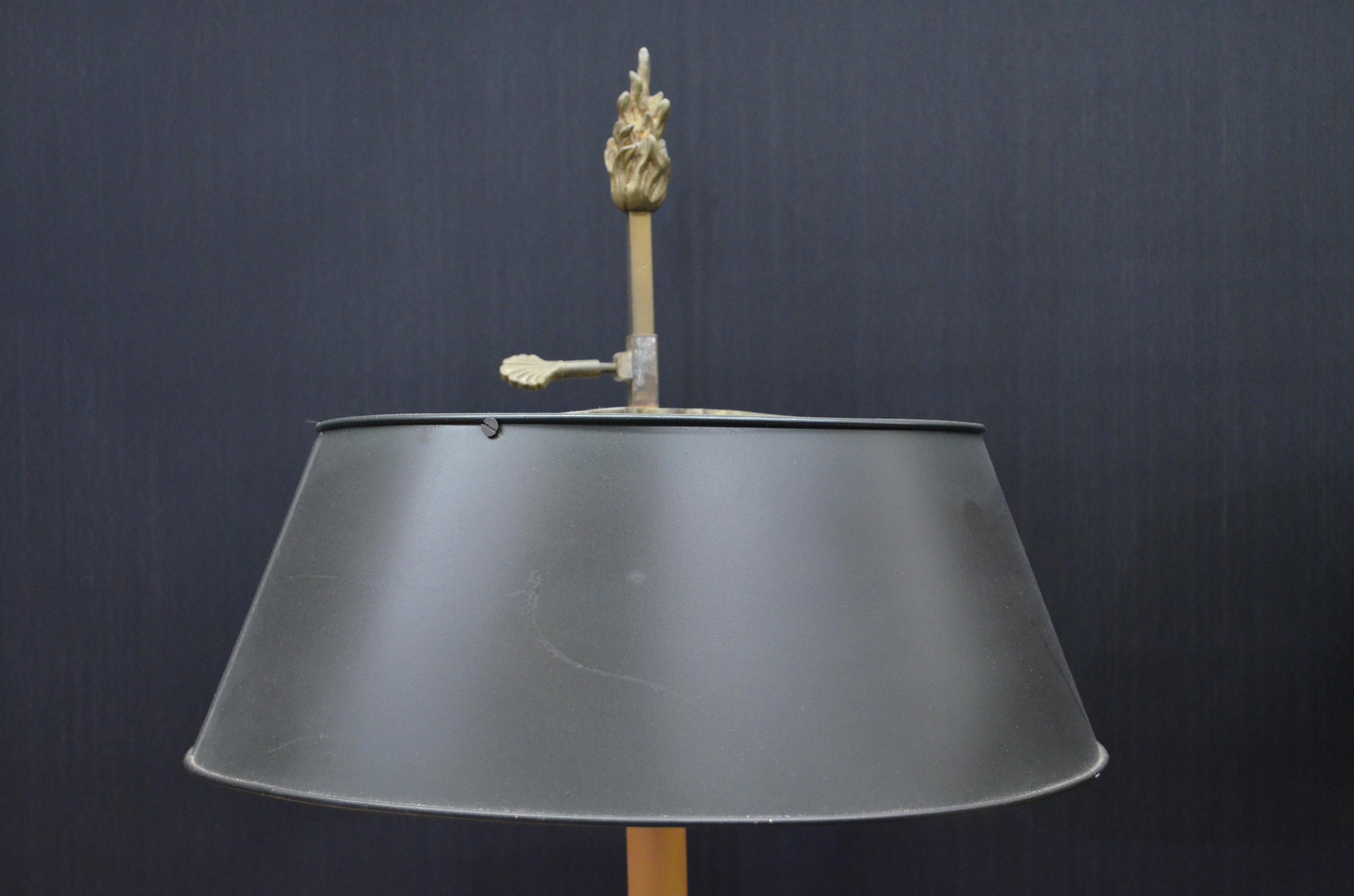 Pair Louis XV Bronze Doré Candlesticks Mounted Lamps W/ Tole Bouillotte Shades For Sale 2