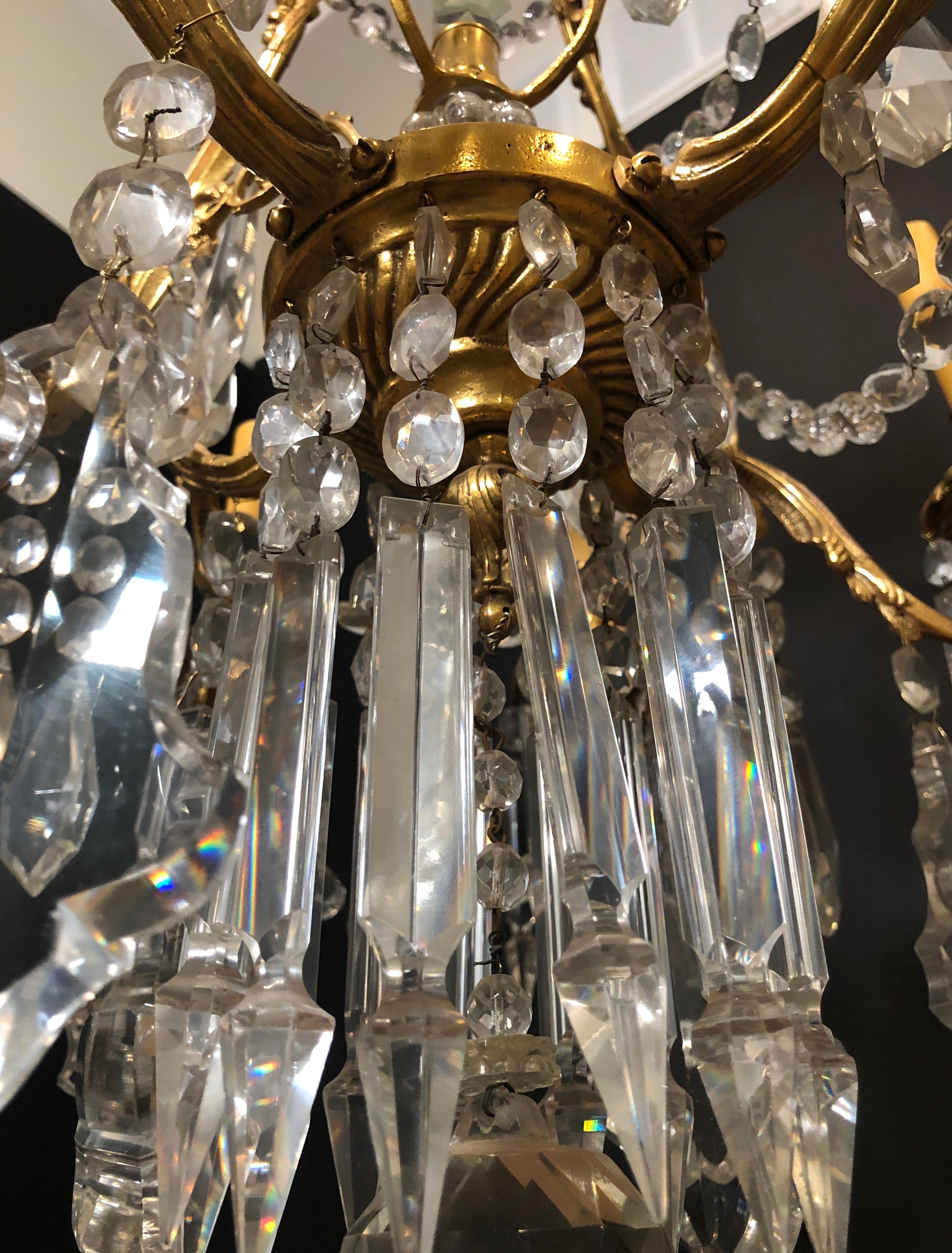 French Pair Of Gilt Bronze and Crystal 19th Century Louis XV Chandeliers  For Sale