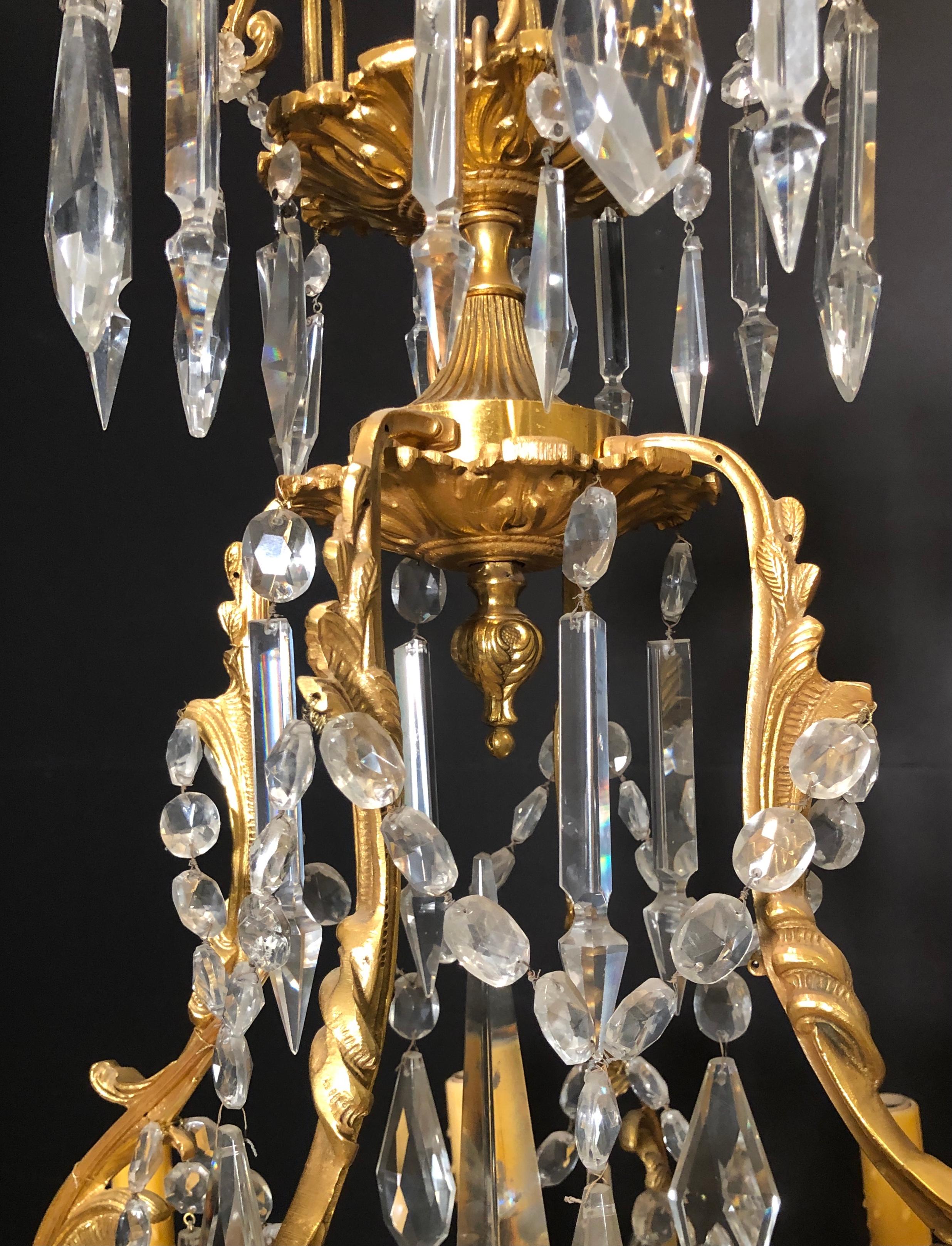 Pair Of Gilt Bronze and Crystal 19th Century Louis XV Chandeliers  For Sale 1