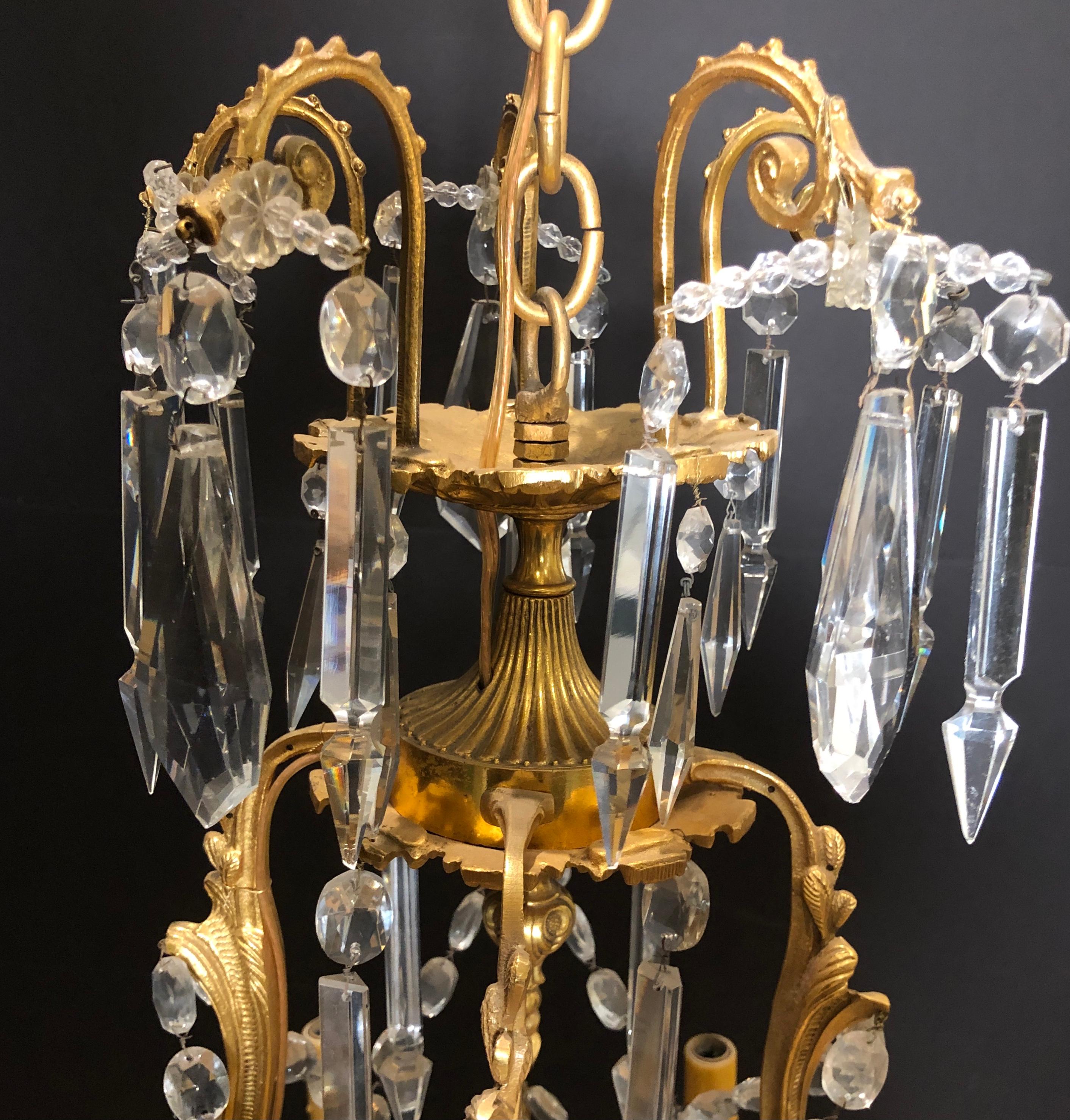 Pair Of Gilt Bronze and Crystal 19th Century Louis XV Chandeliers  For Sale 3