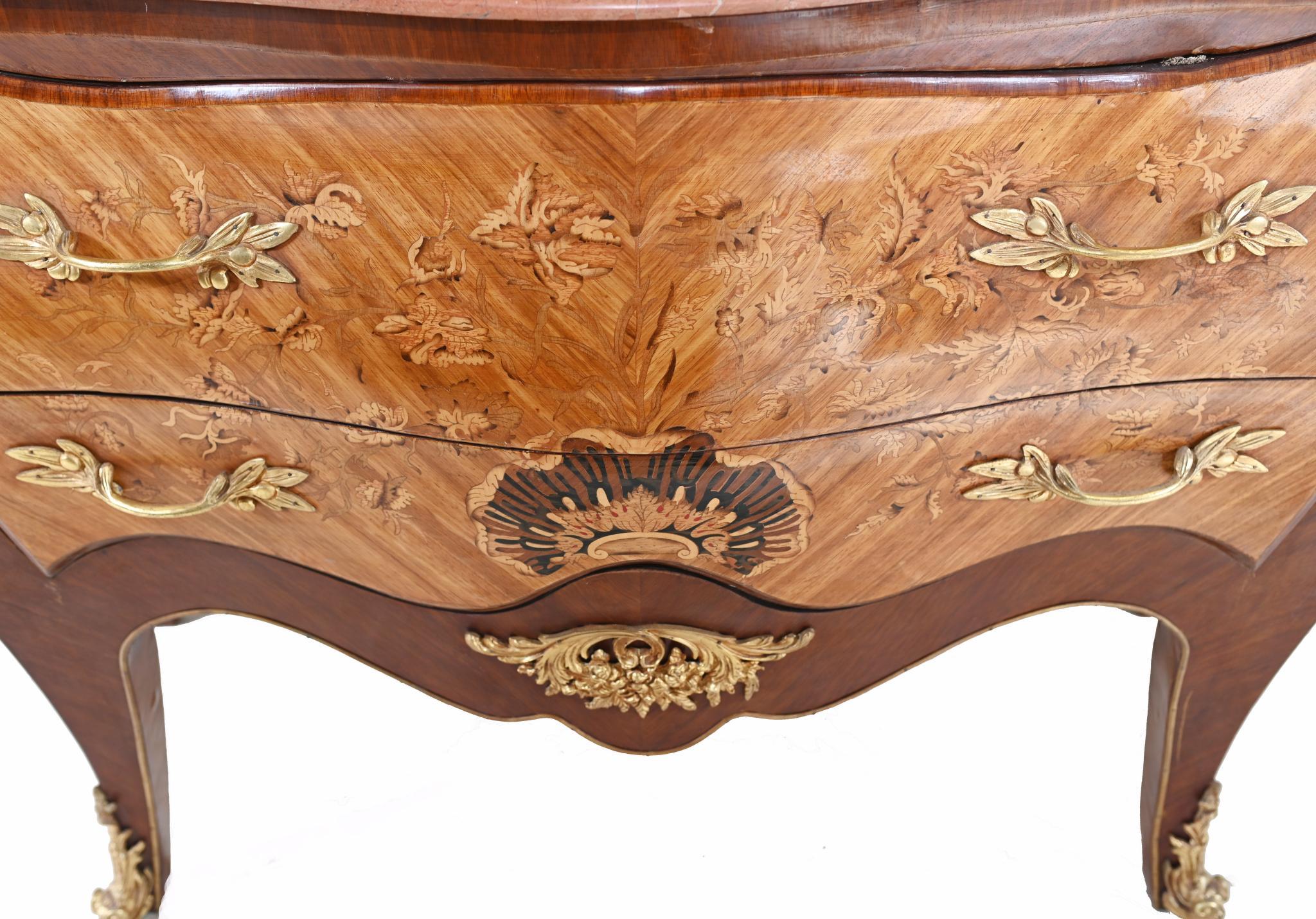 Pair Louis XV Commodes Bombe Chest Drawers Gilt Linke For Sale 5