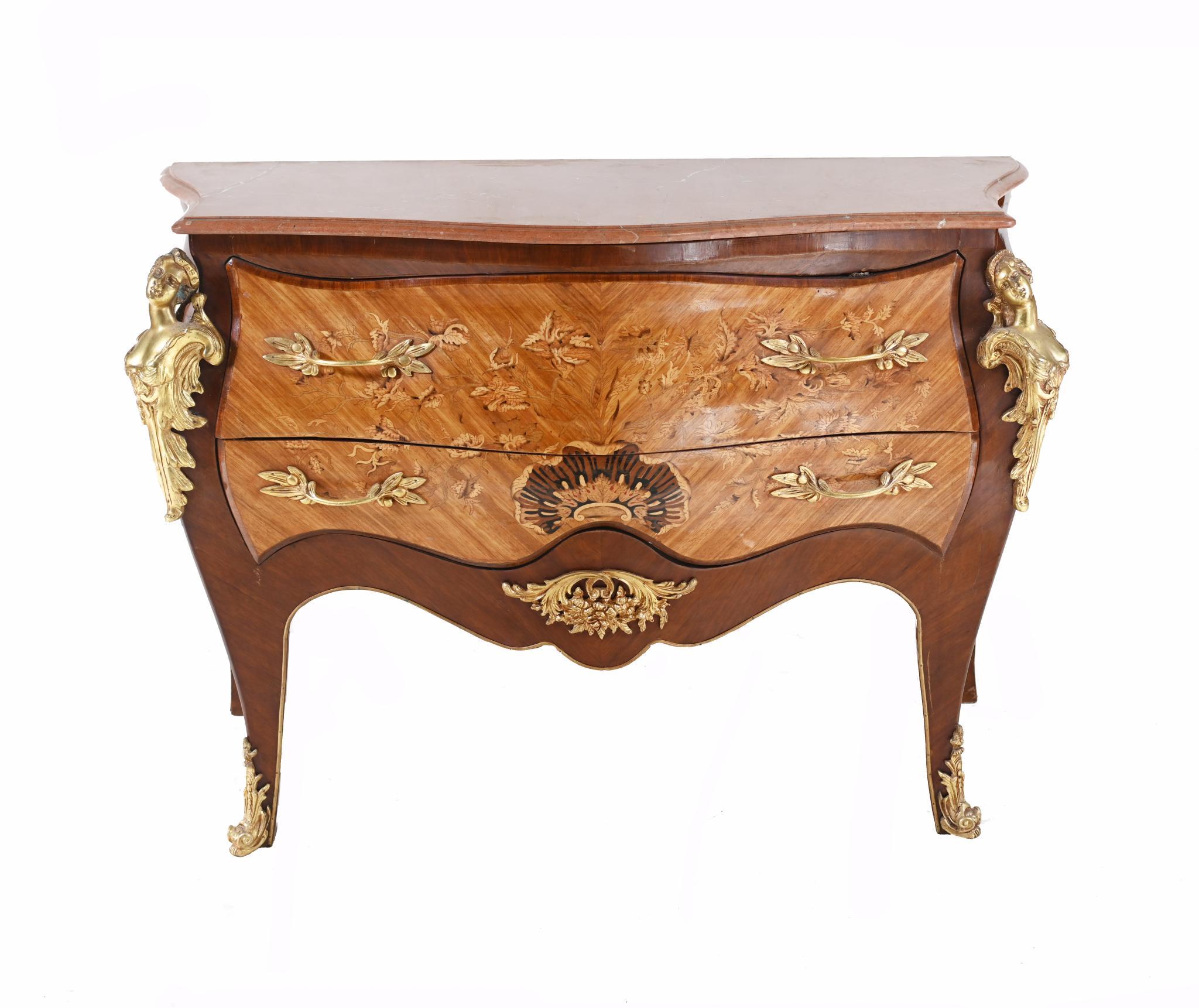 Pair Louis XV Commodes Bombe Chest Drawers Gilt Linke For Sale 6