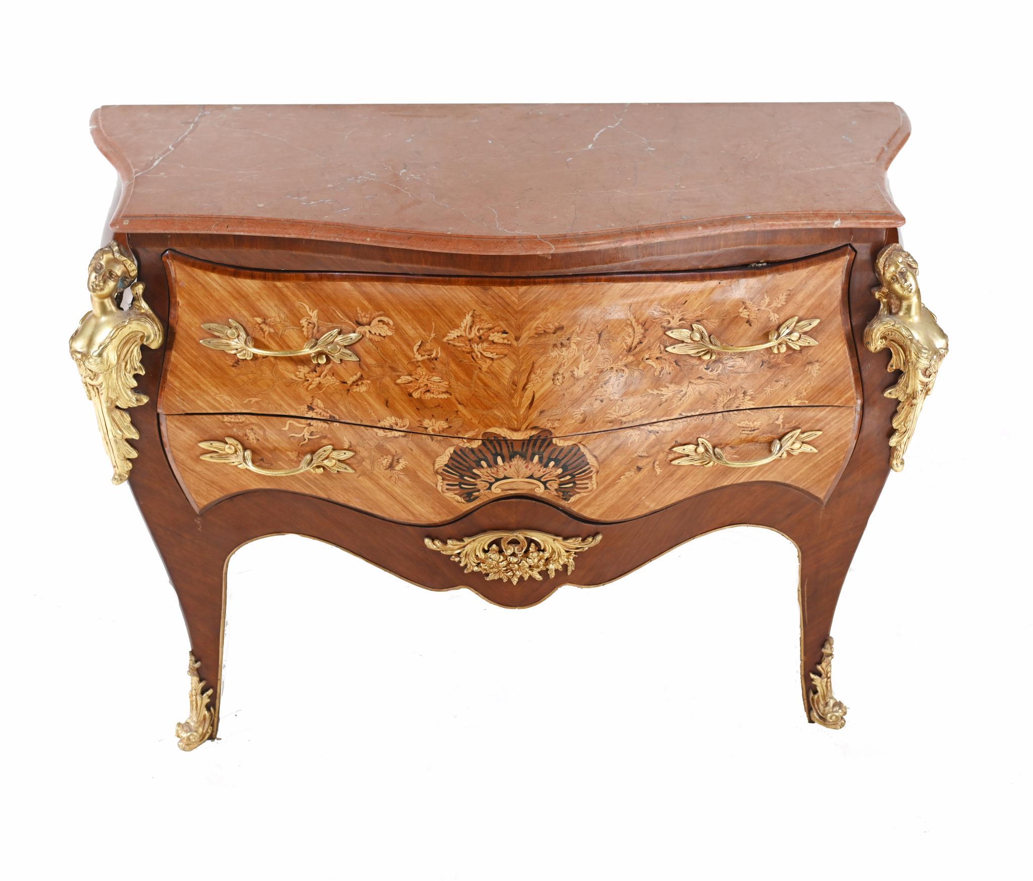 Pair Louis XV Commodes Bombe Chest Drawers Gilt Linke For Sale 7