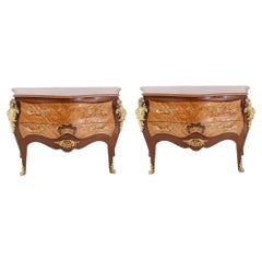 Pair Louis XV Commodes Bombe Chest Drawers Gilt Linke