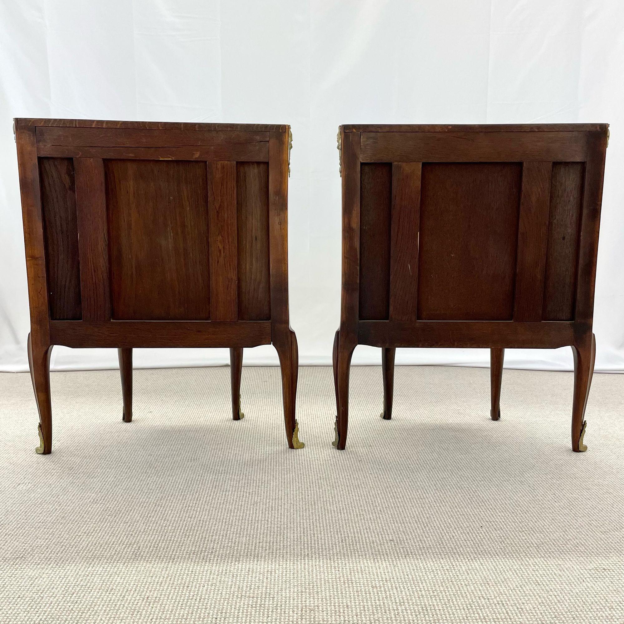 Pair Louis XV Demilune Side Tables, Nightstands, Commodes, Marble, Bronze Mounts For Sale 14