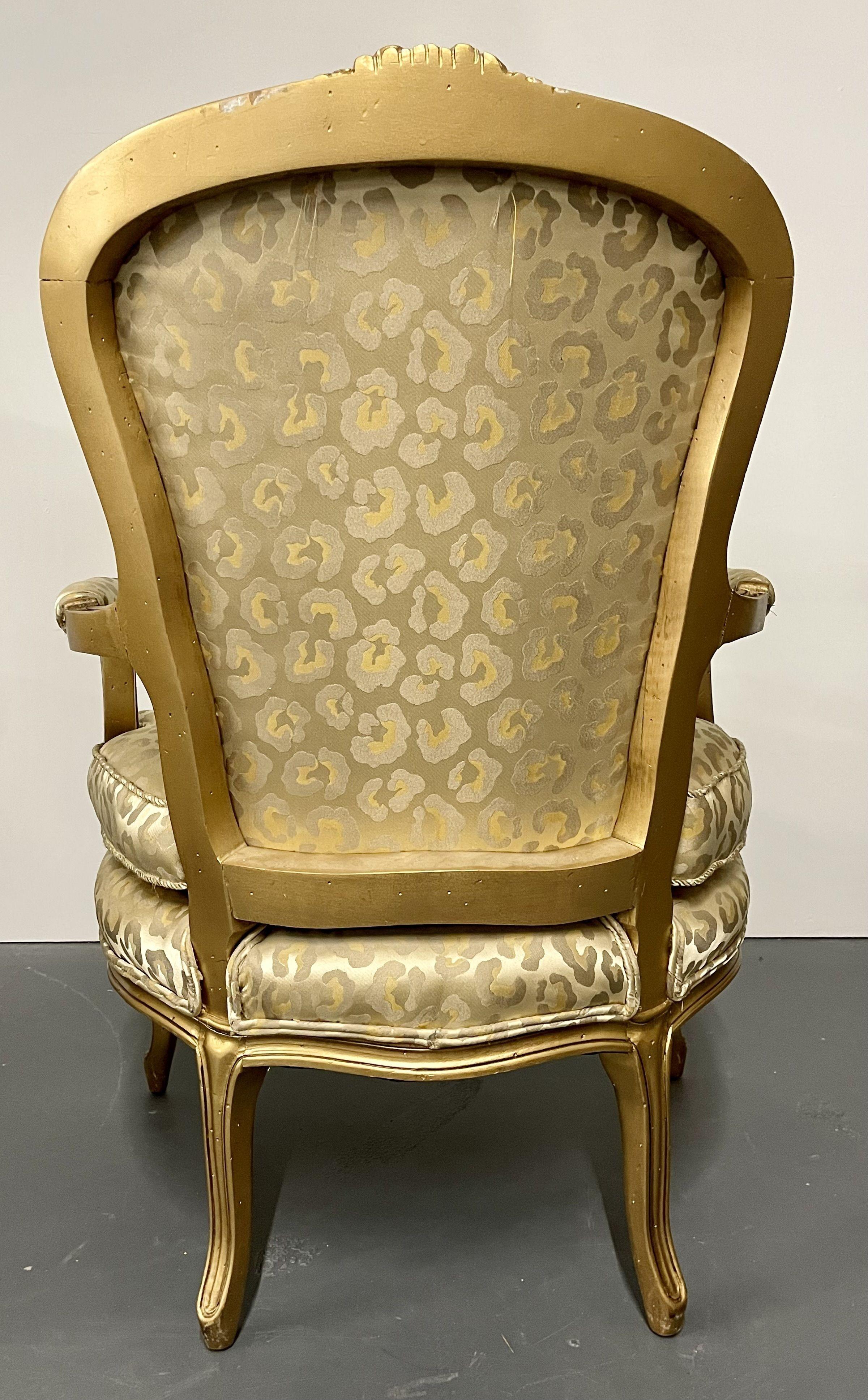 Pair Louis XV Fauteuil, Gilt Armchairs, Hollywood Regency, Leopard Textile 8