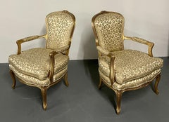 Paire de fauteuils Louis XV, fauteuils dorés, Hollywood Regency, textile léopard