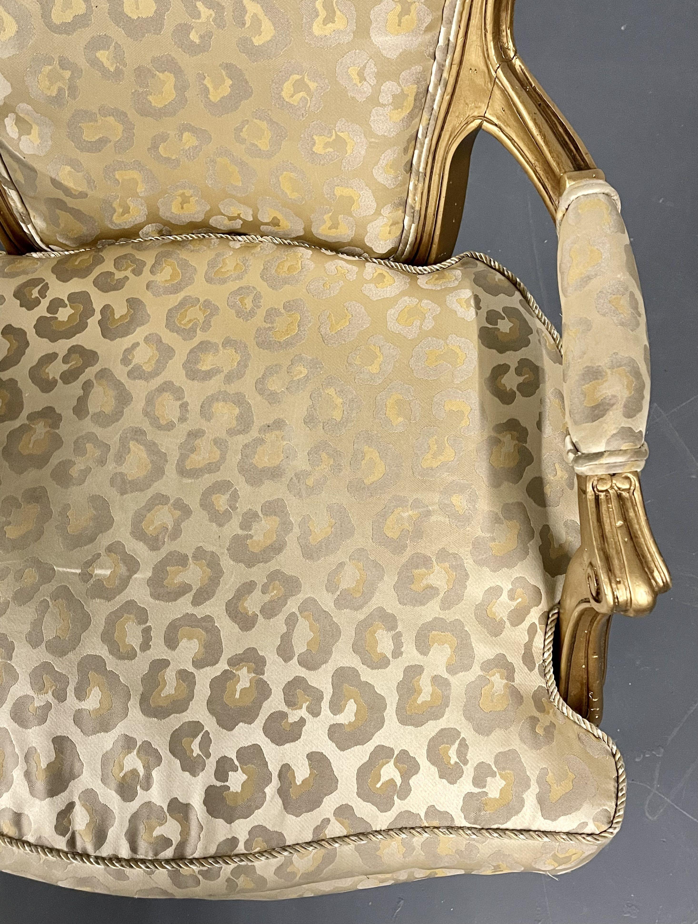 Pair Louis XV Fauteuil, Gilt Armchairs, Hollywood Regency, Leopard Textile 2