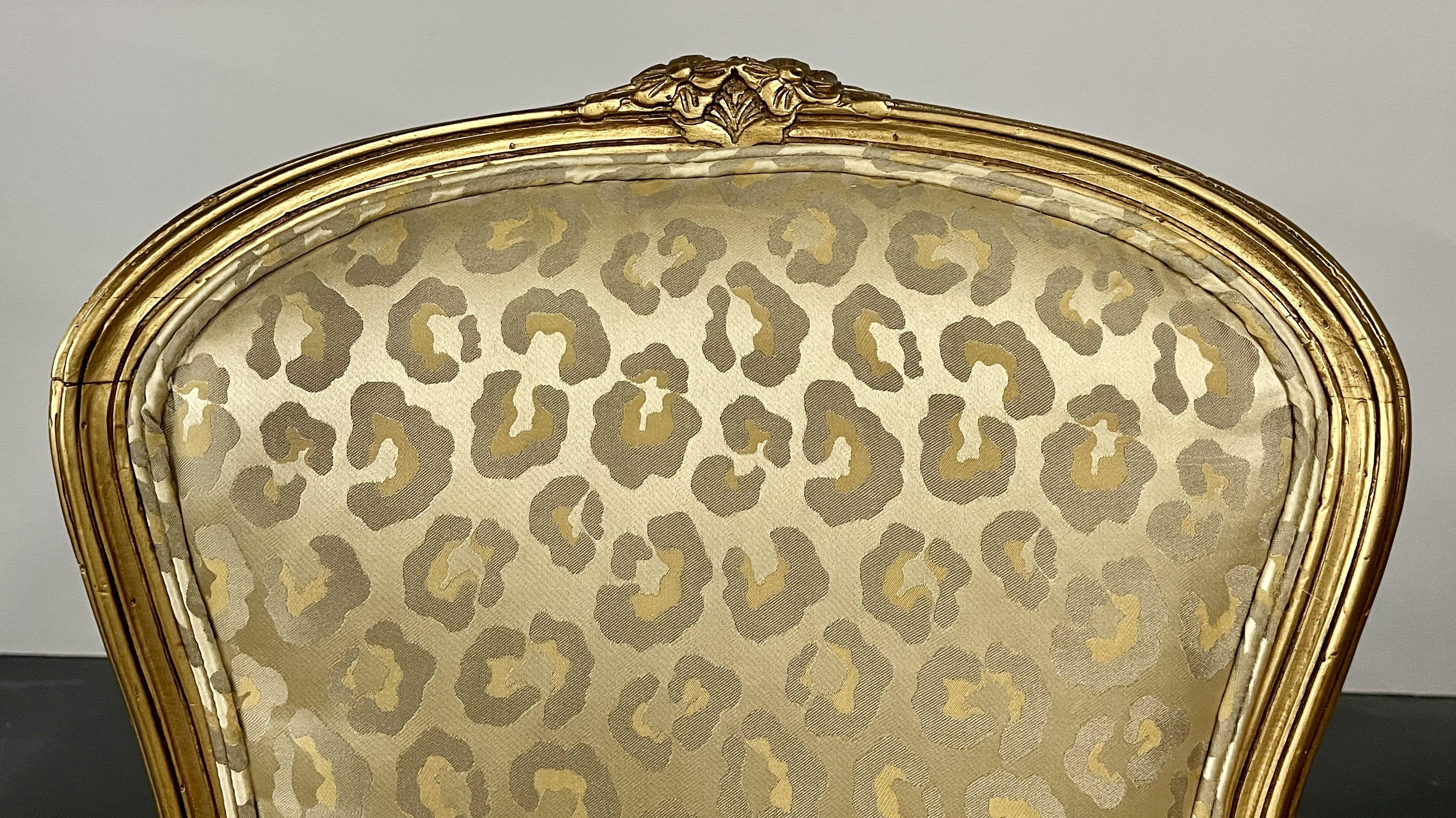Pair Louis XV Fauteuil, Gilt Armchairs, Hollywood Regency, Leopard Textile 3