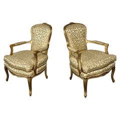 Paire de fauteuils Louis XV, fauteuils dorés, Hollywood Regency, textile léopard